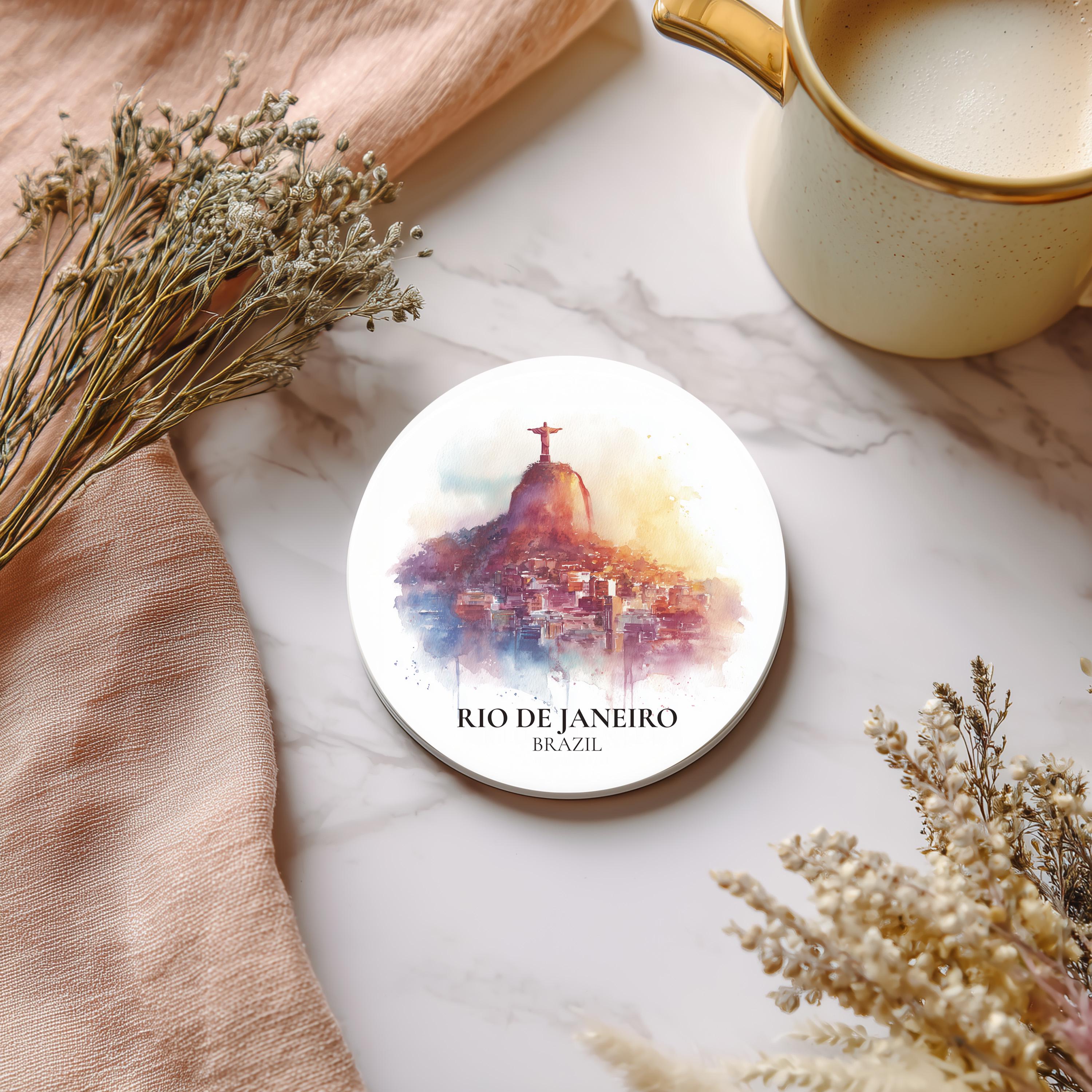 Rio Brazil Coaster, Watercolor Personalized Painting, Travel Gift Souvenir, Home Decor, Ceramic Set