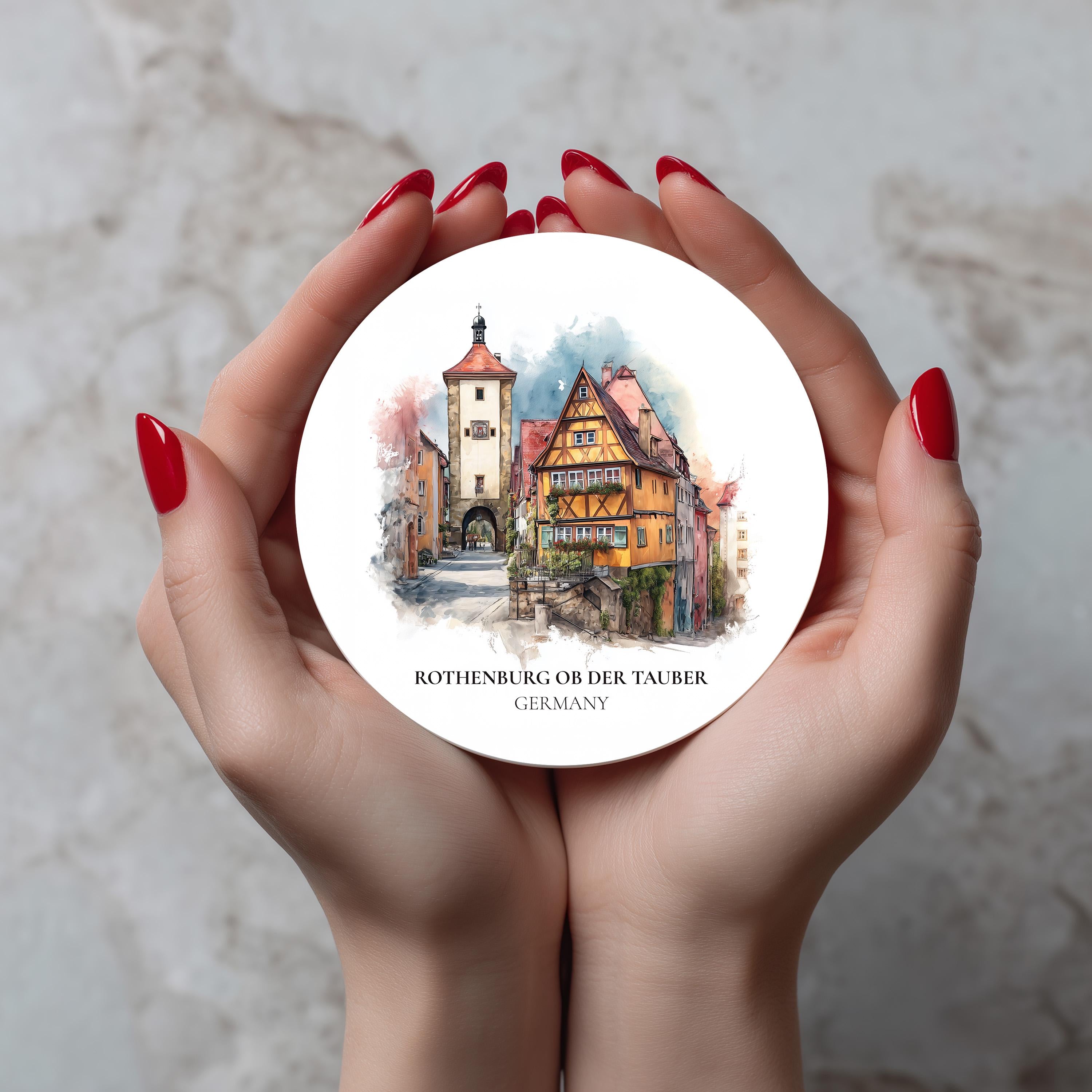 Rothenburg ob der Tauber Germany Coaster, Watercolor Personalized Painting, Travel Gift Souvenir, Home Decor, Ceramic Set