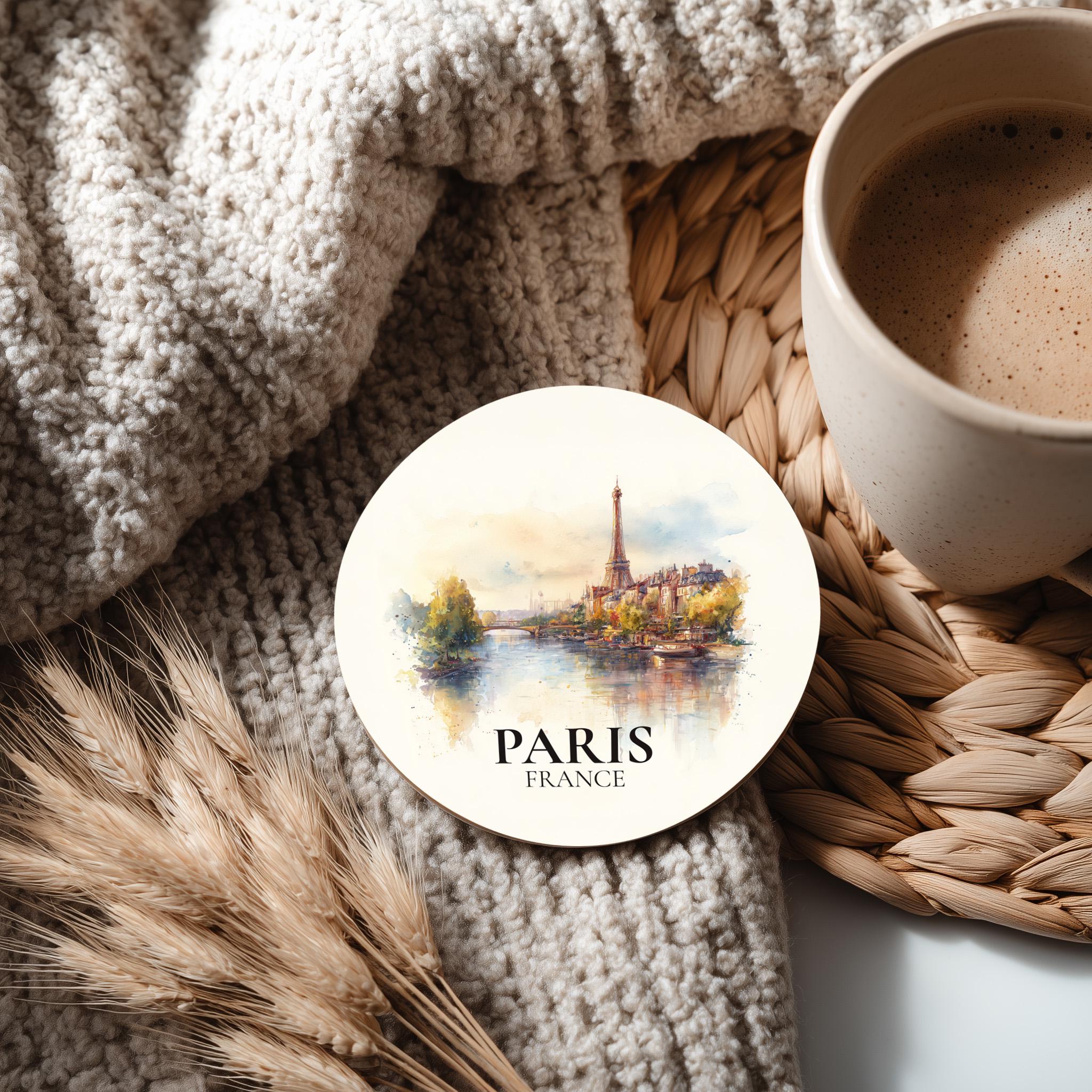 Paris France Coaster, Watercolor Personalized Painting, Travel Gift Souvenir, Home Decor, Ceramic Set
