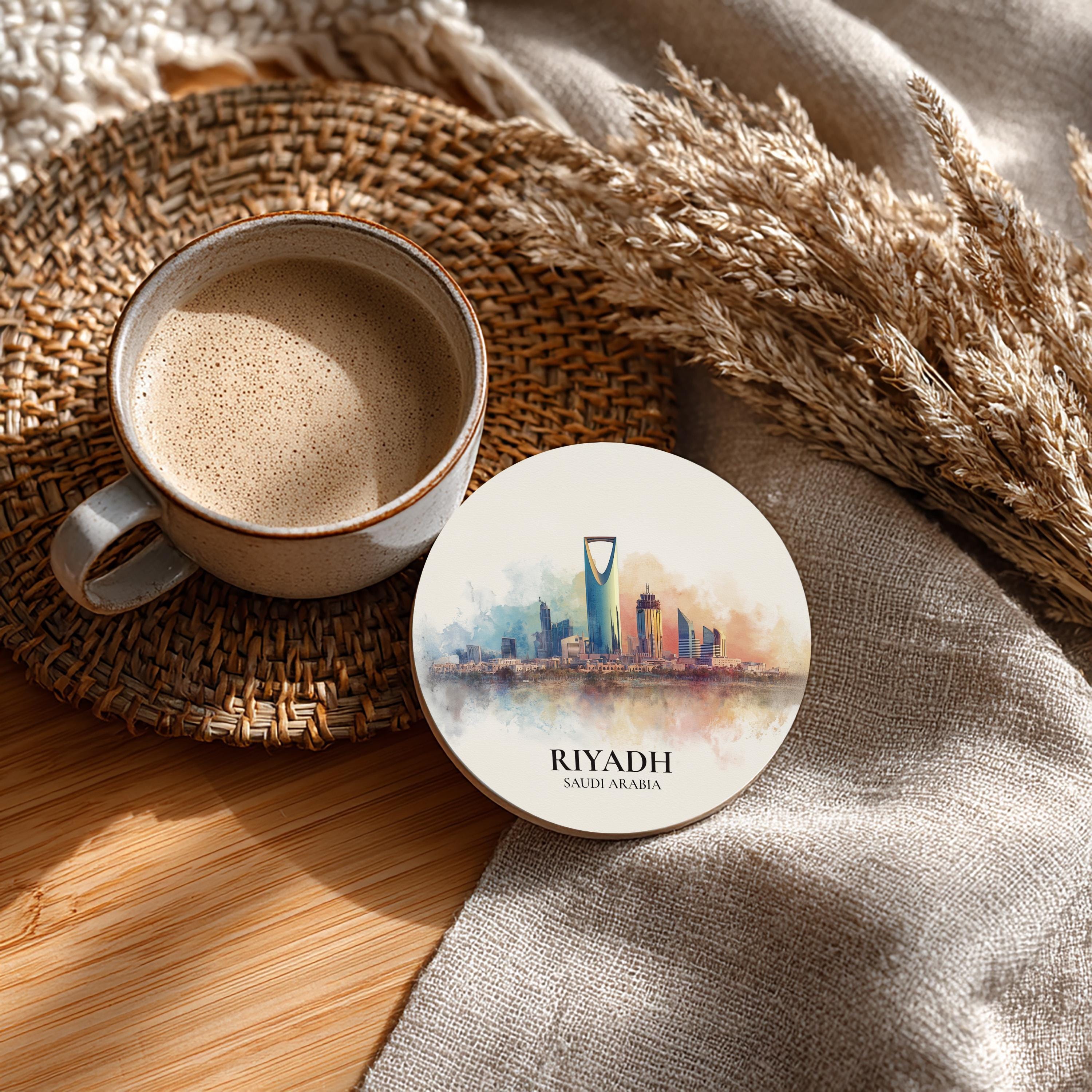 Riyadh Saudi Arabia Coaster, Watercolor Personalized Painting, Travel Gift Souvenir, Home Decor, Ceramic Set