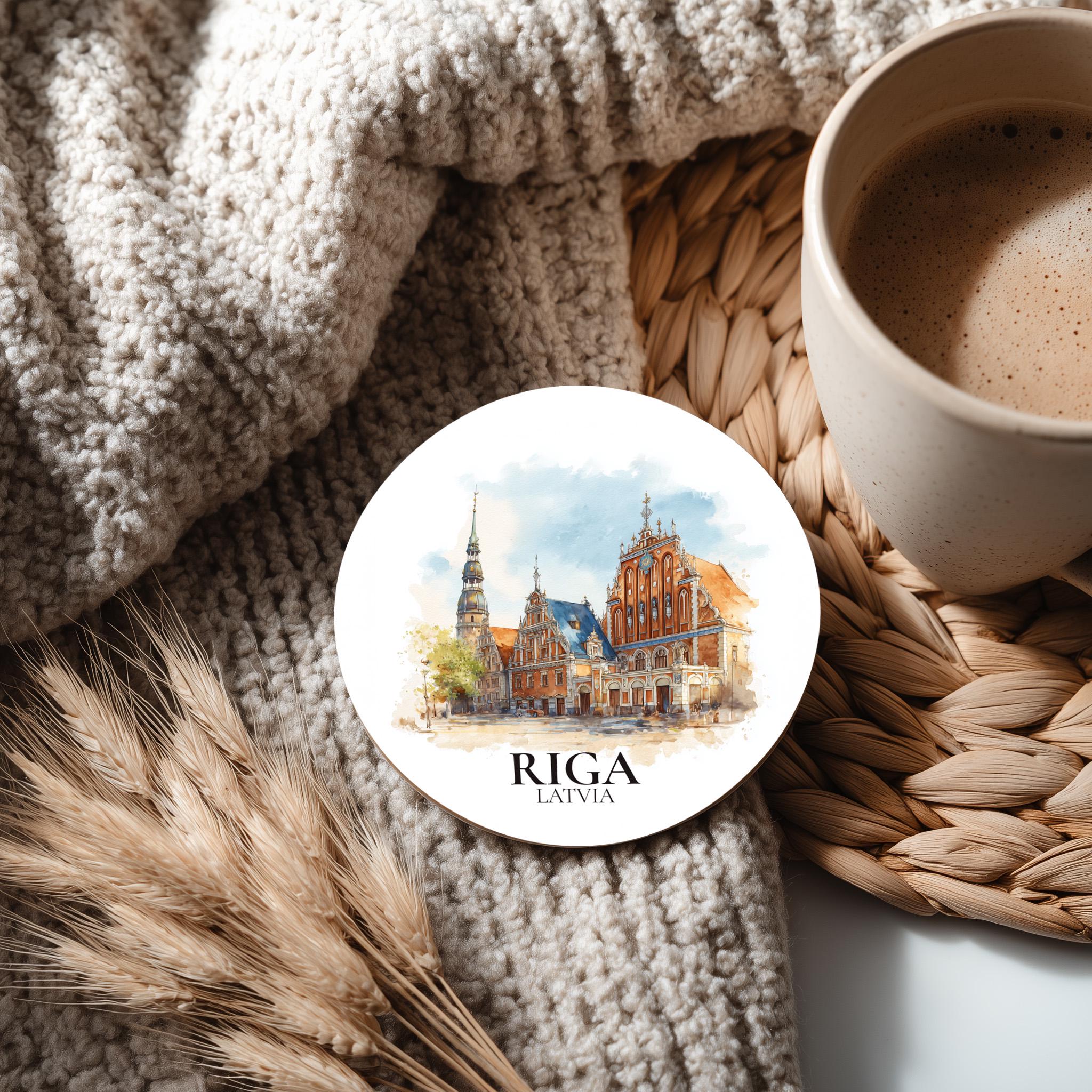 Riga Latvia Coaster, Watercolor Personalized Painting, Travel Gift Souvenir, Home Decor, Ceramic Set