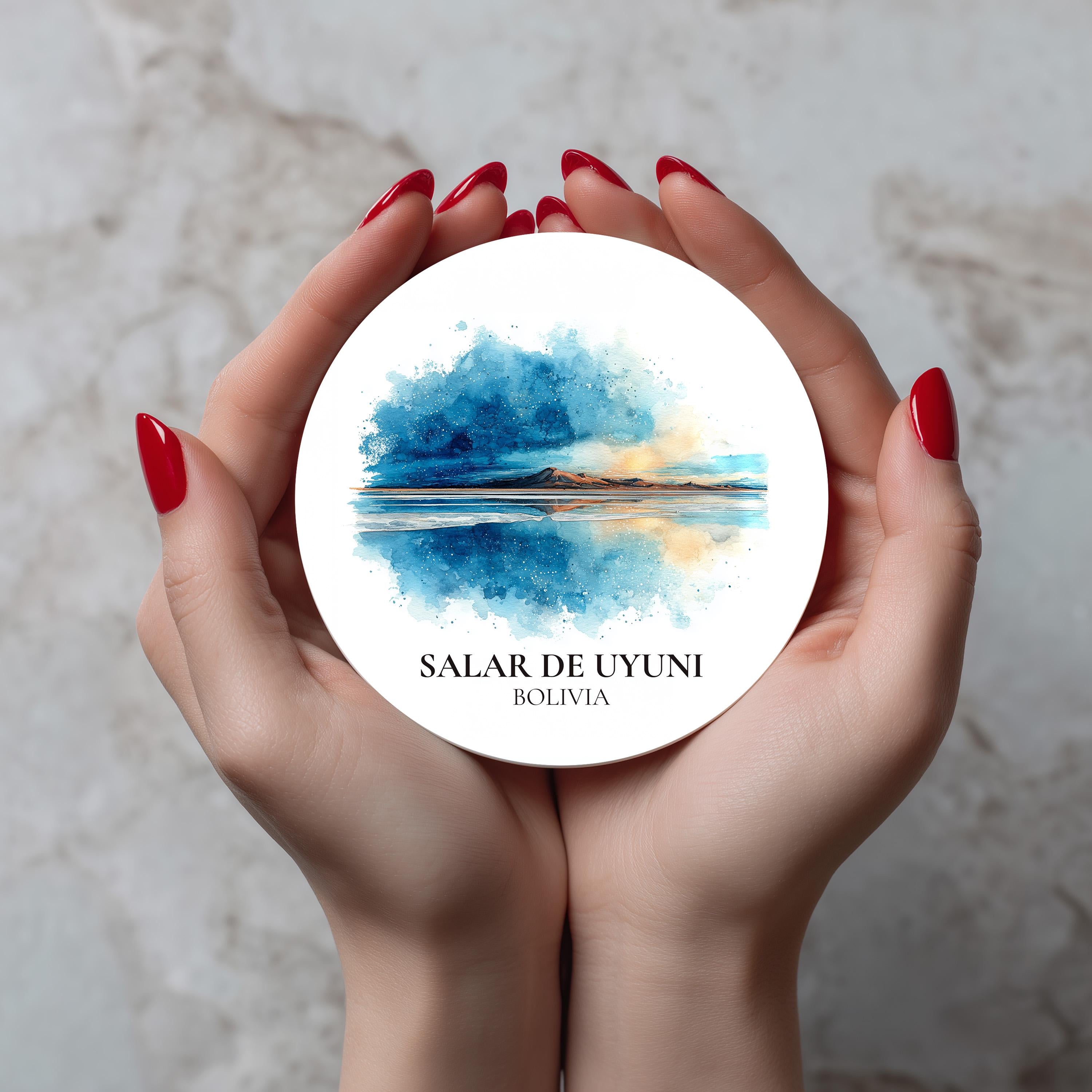 Salar de Uyuni Bolivia Coaster, Watercolor Personalized Painting, Travel Gift Souvenir, Home Decor, Ceramic Set