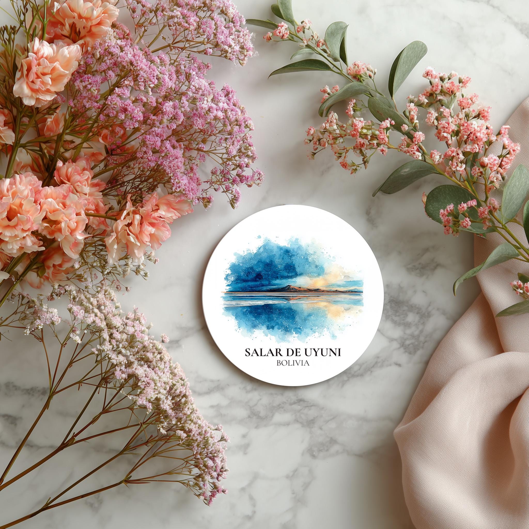 Salar de Uyuni Bolivia Coaster, Watercolor Personalized Painting, Travel Gift Souvenir, Home Decor, Ceramic Set