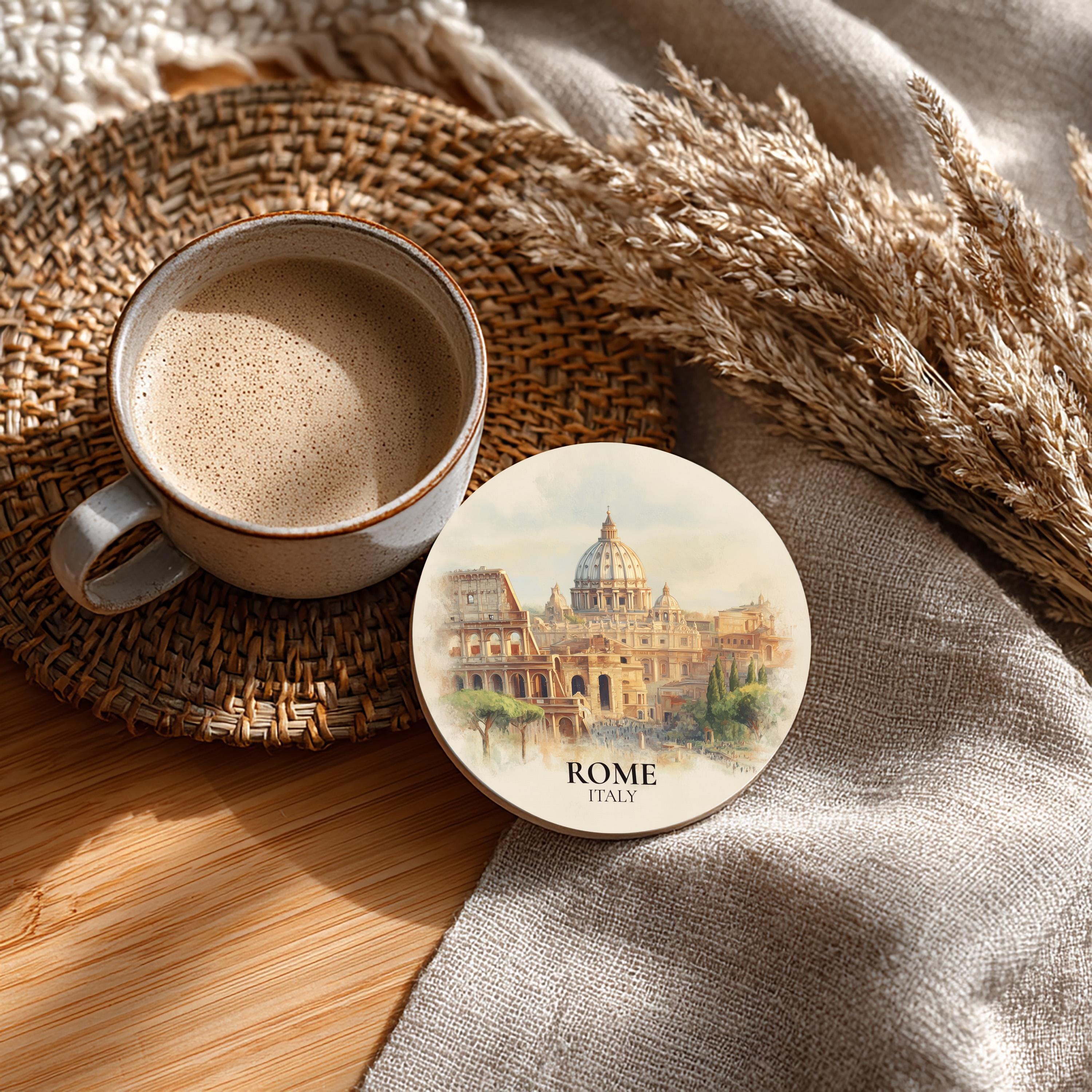 Rome Italy Coaster, Watercolor Personalized Painting, Travel Gift Souvenir, Home Decor, Ceramic Set