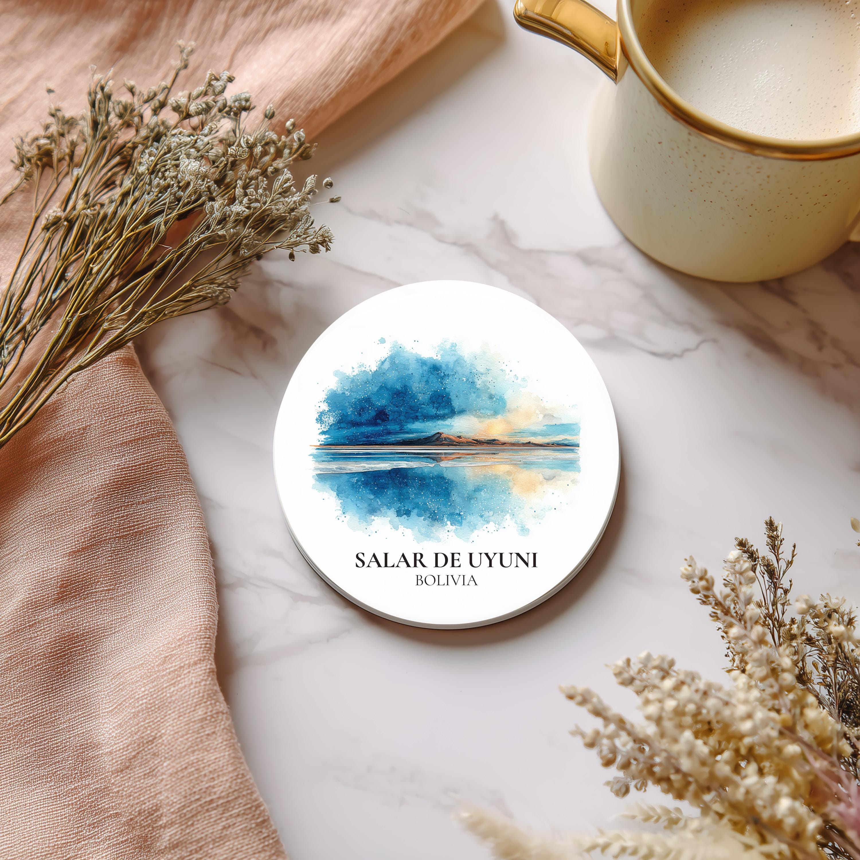 Salar de Uyuni Bolivia Coaster, Watercolor Personalized Painting, Travel Gift Souvenir, Home Decor, Ceramic Set