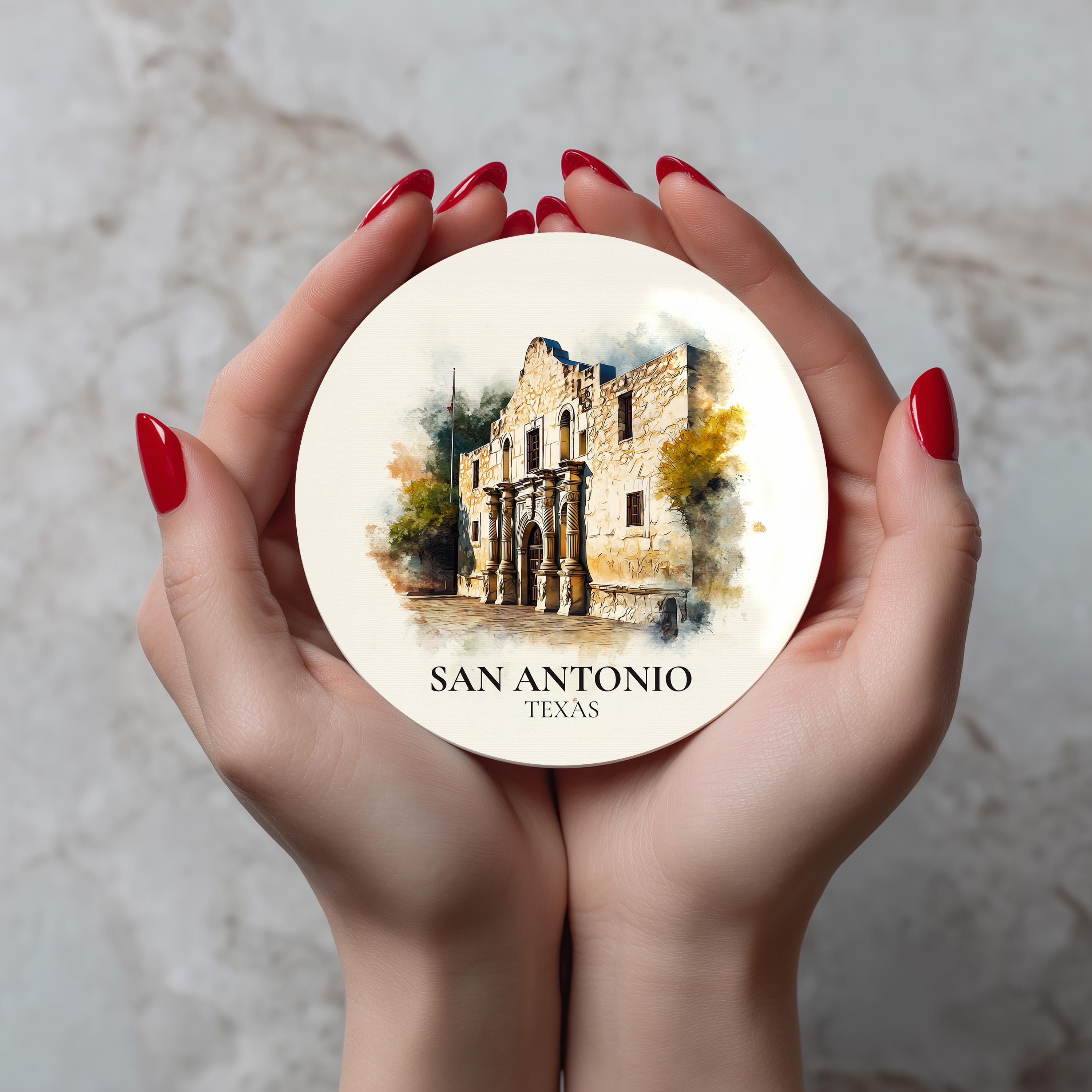 San Antonio Texas3 Coaster, Watercolor Personalized Painting, Travel Gift Souvenir, Home Decor, Ceramic Set