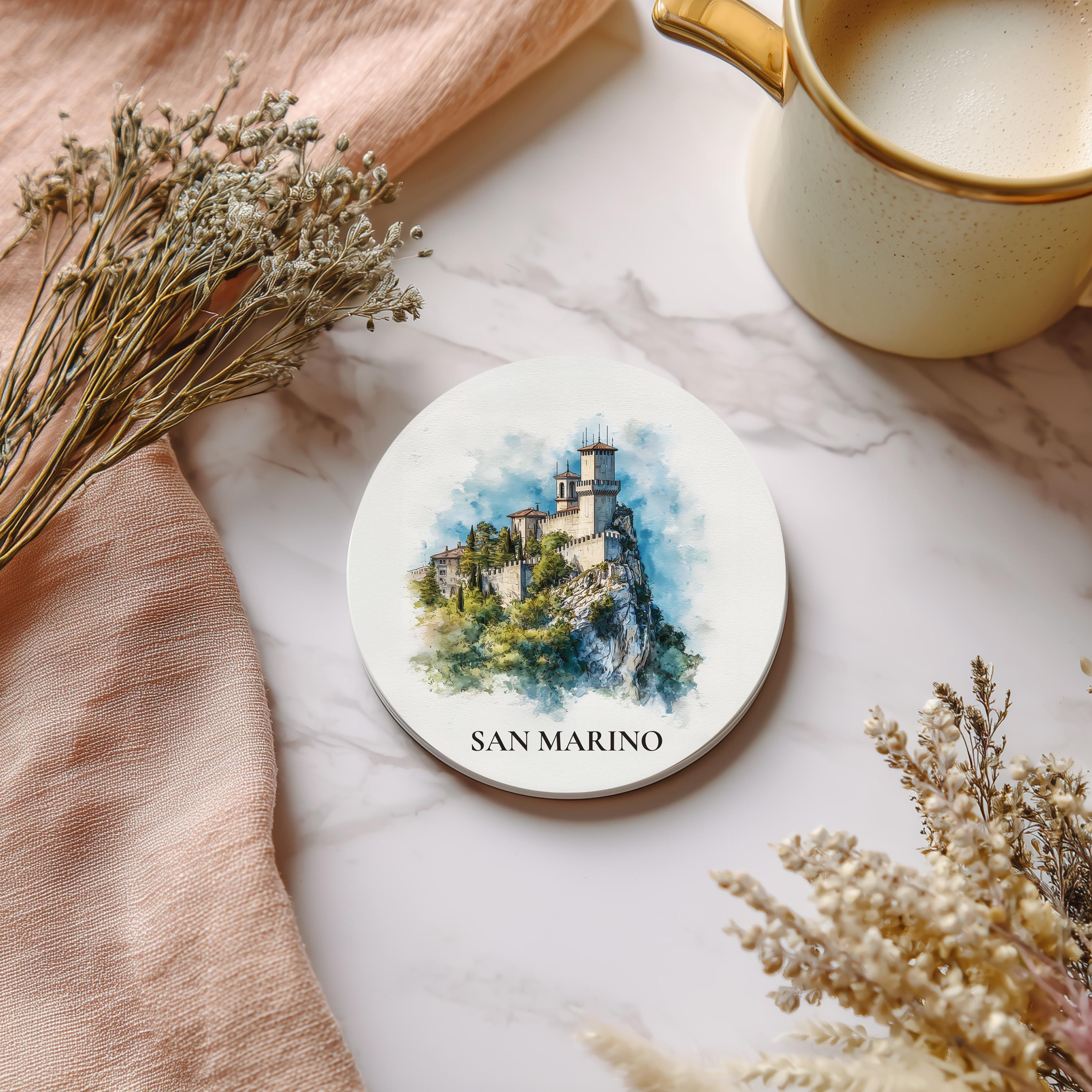 San Marino Coaster, Watercolor Personalized Painting, Travel Gift Souvenir, Home Decor, Ceramic Set