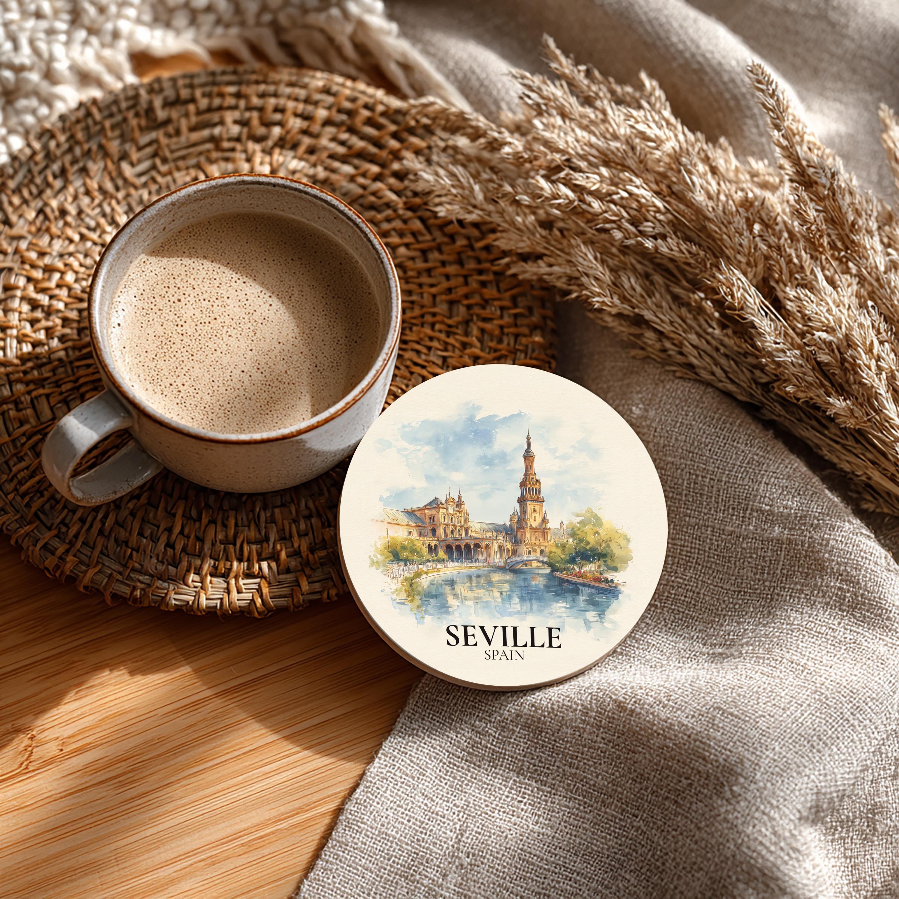 Seville Spain2 Coaster, Watercolor Personalized Painting, Travel Gift Souvenir, Home Decor, Ceramic Set