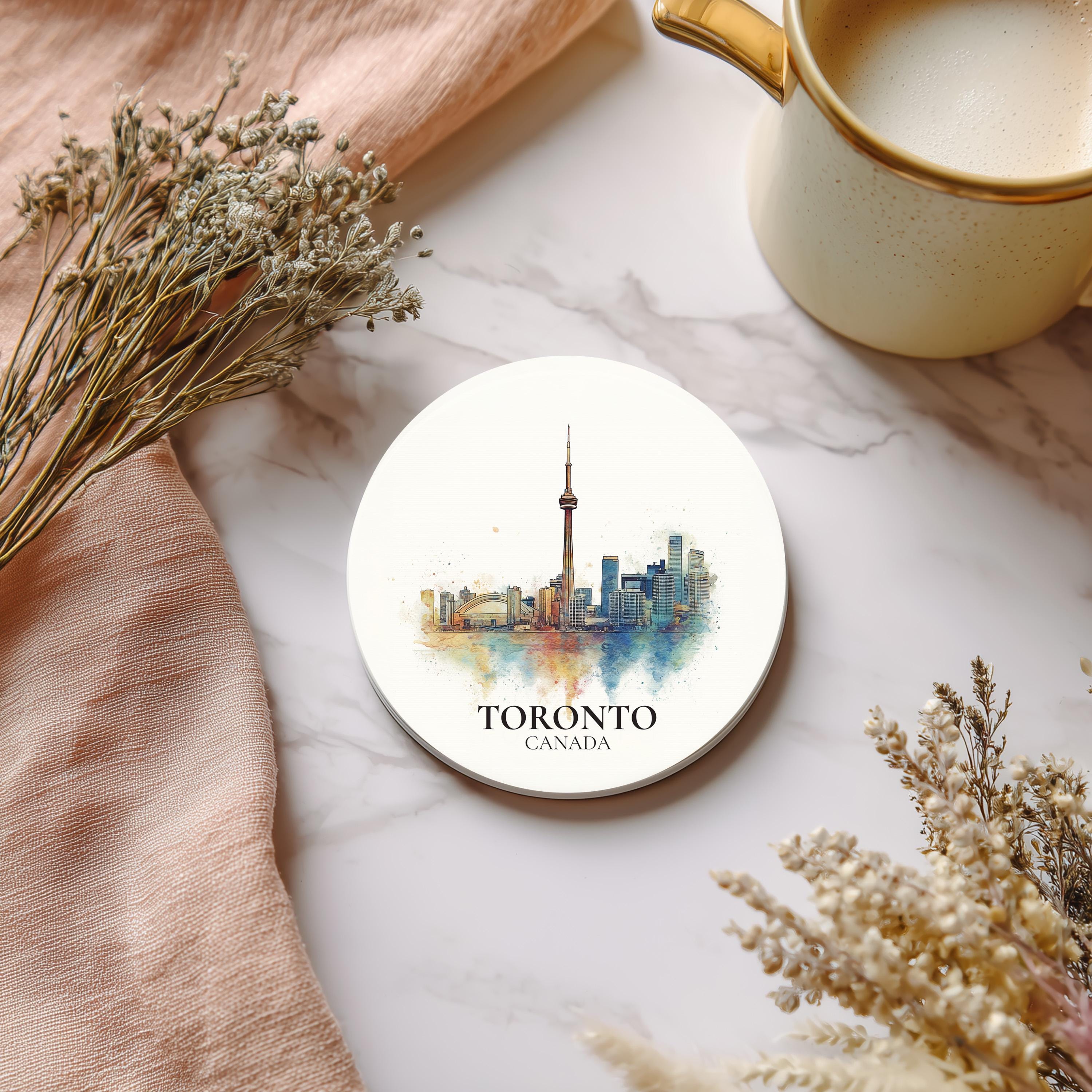 Toronto Canada Coaster, Watercolor Personalized Painting, Travel Gift Souvenir, Home Decor, Ceramic Set