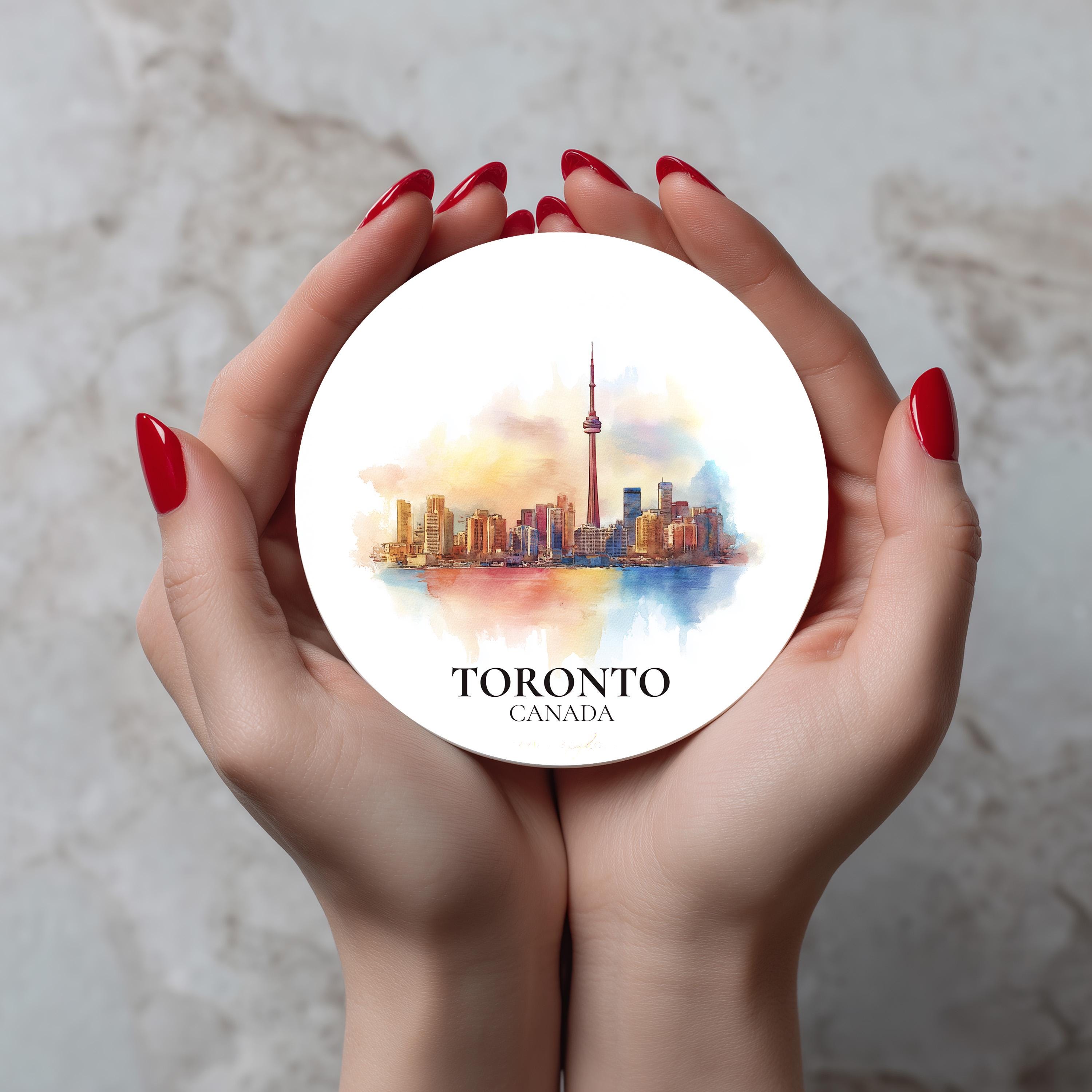 Toronto Ontario Coaster, Watercolor Personalized Painting, Travel Gift Souvenir, Home Decor, Ceramic Set