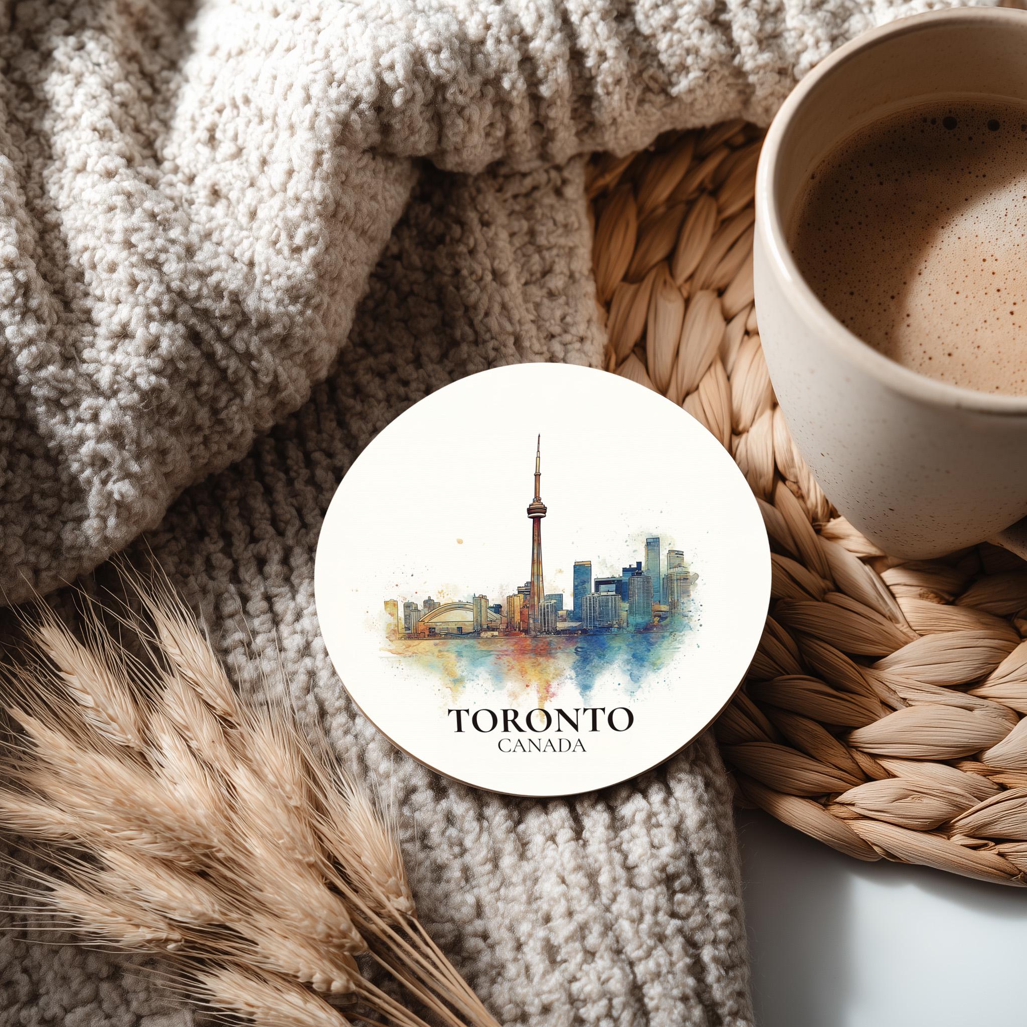 Toronto Canada Coaster, Watercolor Personalized Painting, Travel Gift Souvenir, Home Decor, Ceramic Set