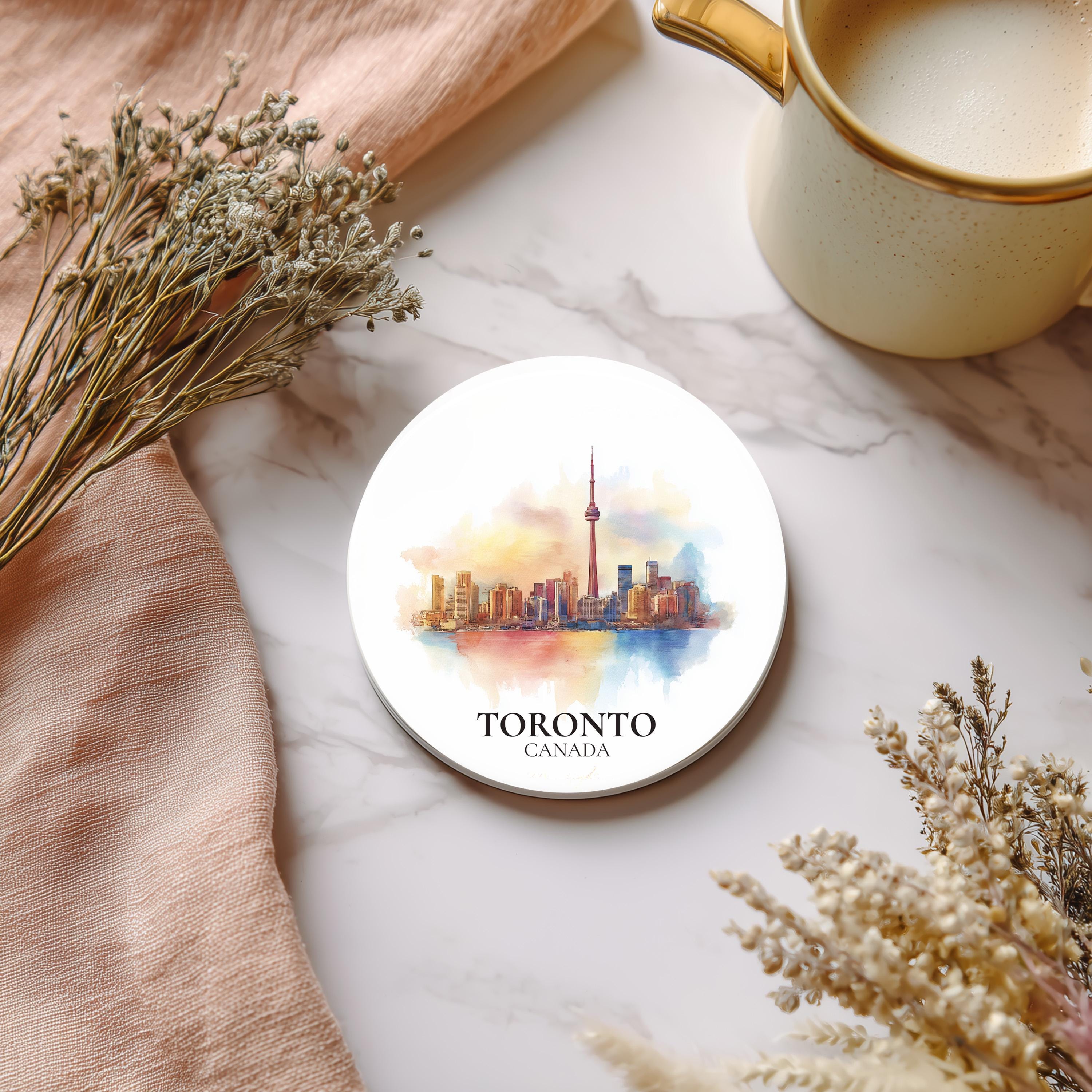 Toronto Ontario Coaster, Watercolor Personalized Painting, Travel Gift Souvenir, Home Decor, Ceramic Set