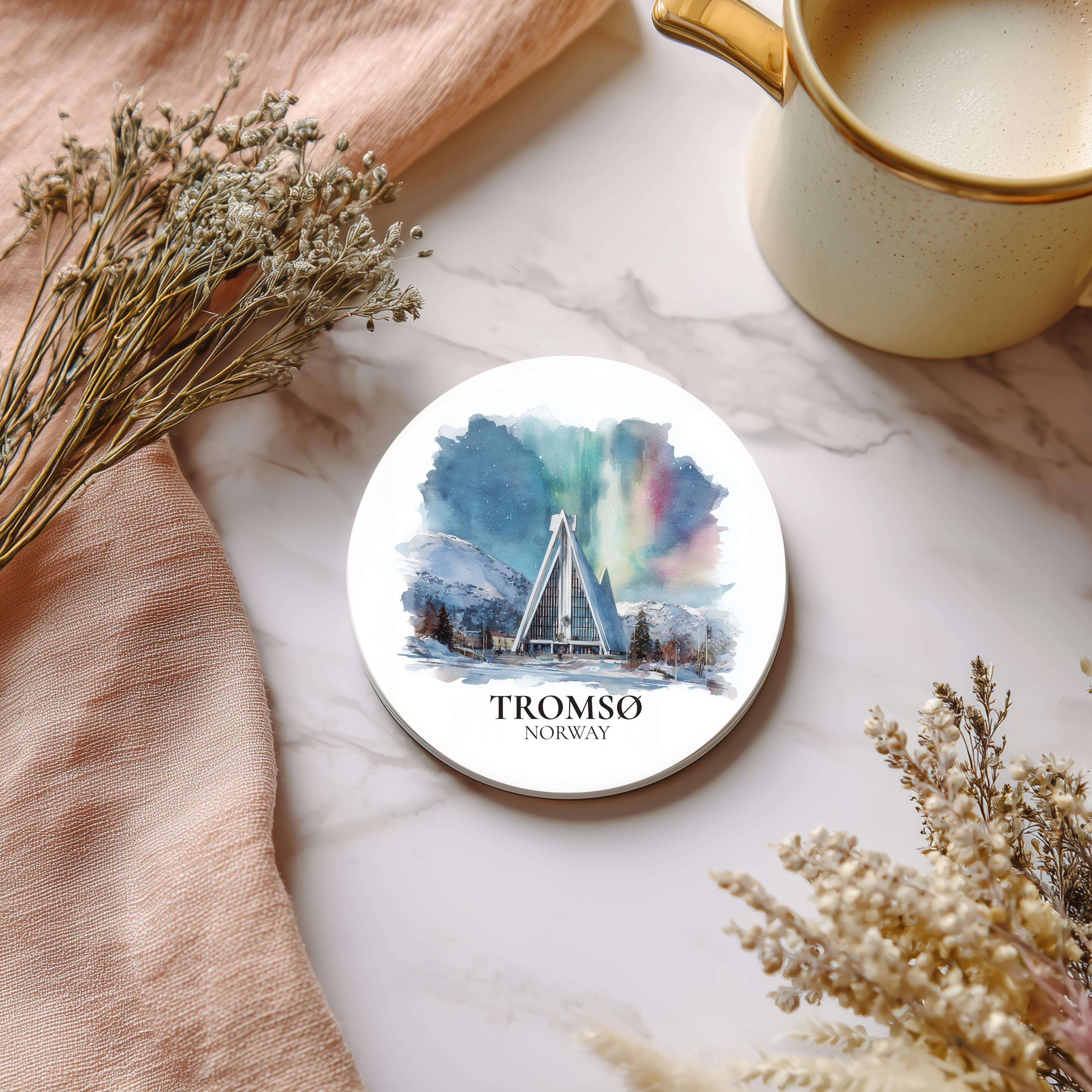 Tromso Norway2 Coaster, Watercolor Personalized Painting, Travel Gift Souvenir, Home Decor, Ceramic Set