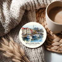 Wellington New Zealand Coaster, Watercolor Personalized Painting, Travel Gift Souvenir, Home Decor, Ceramic Set