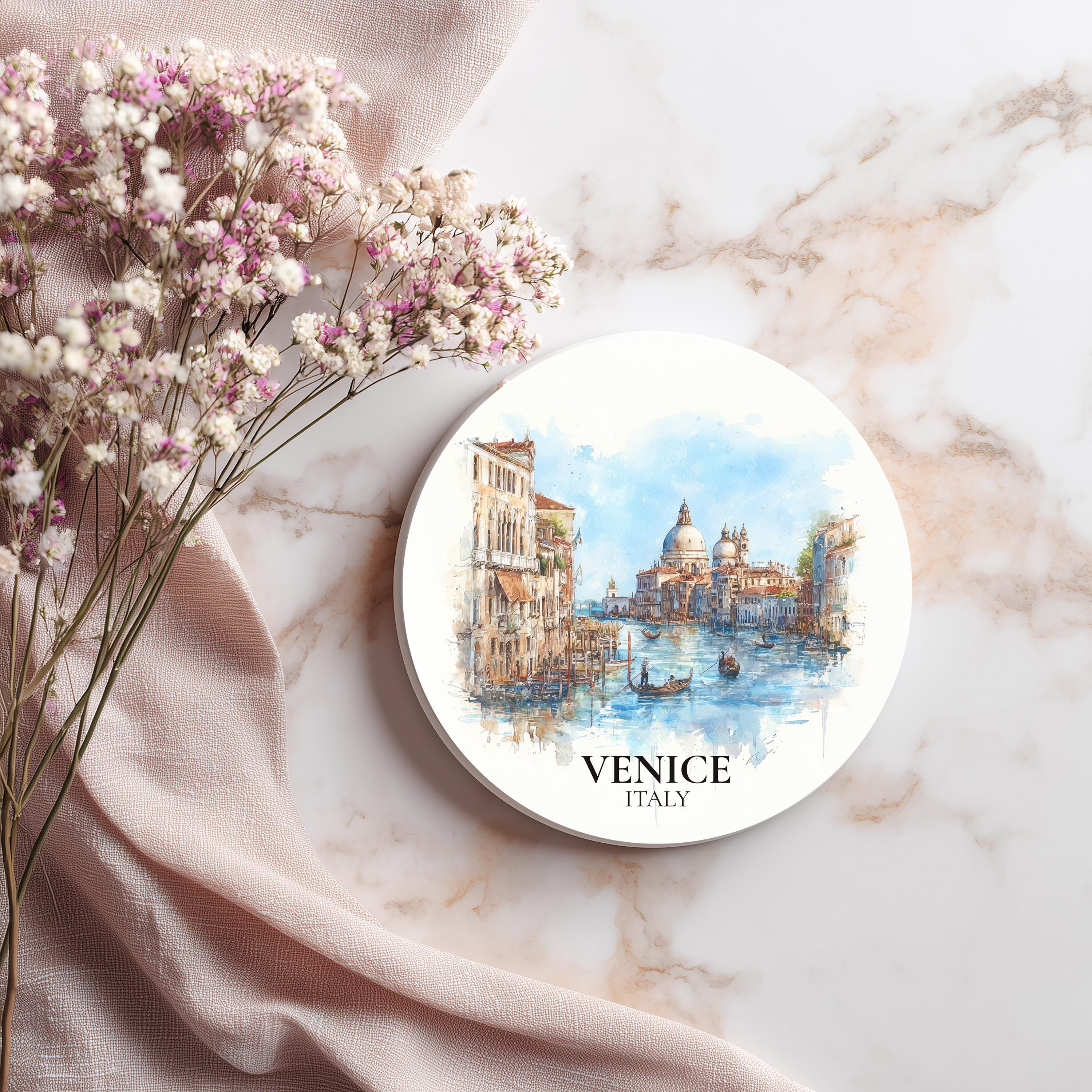 Venice Italy Coaster, Watercolor Personalized Painting, Travel Gift Souvenir, Home Decor, Ceramic Set