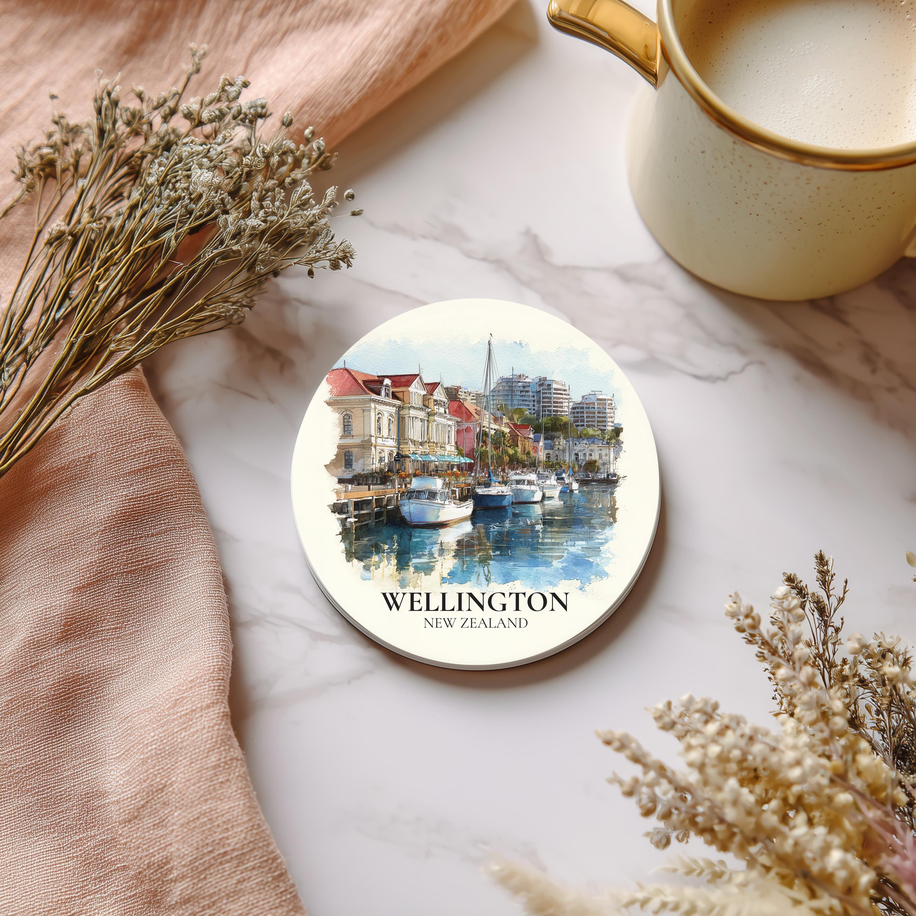 Wellington New Zealand Coaster, Watercolor Personalized Painting, Travel Gift Souvenir, Home Decor, Ceramic Set