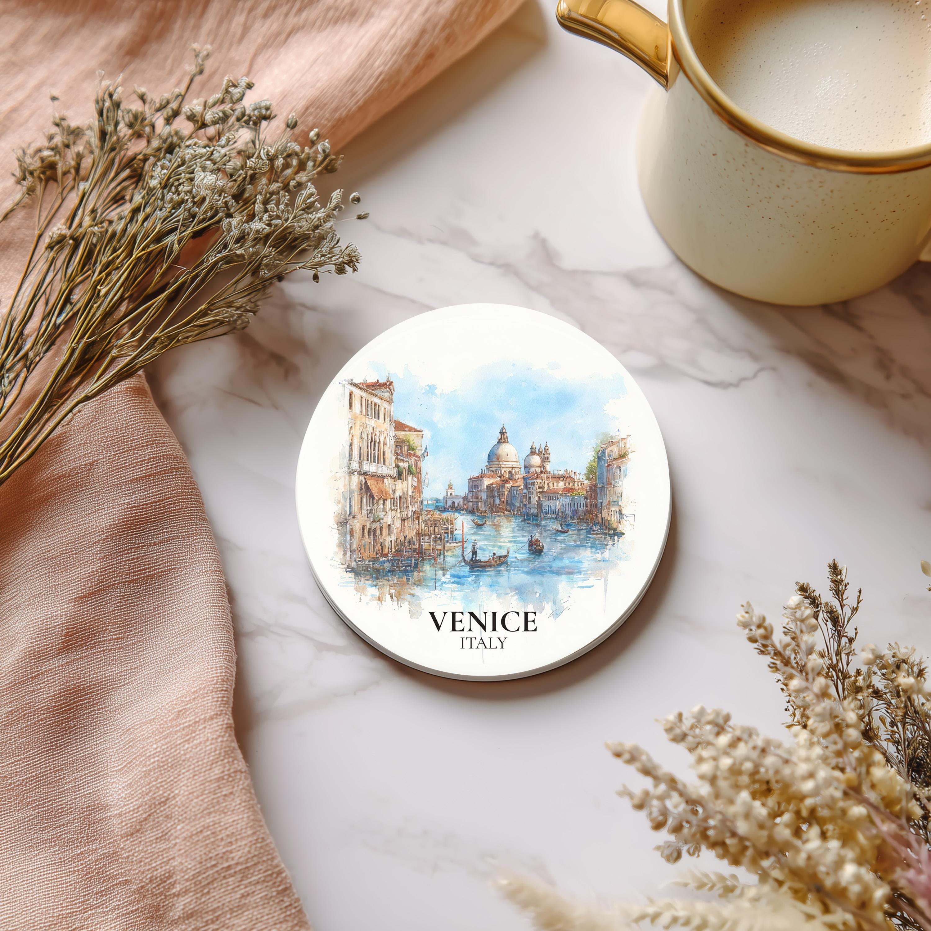 Venice Italy Coaster, Watercolor Personalized Painting, Travel Gift Souvenir, Home Decor, Ceramic Set