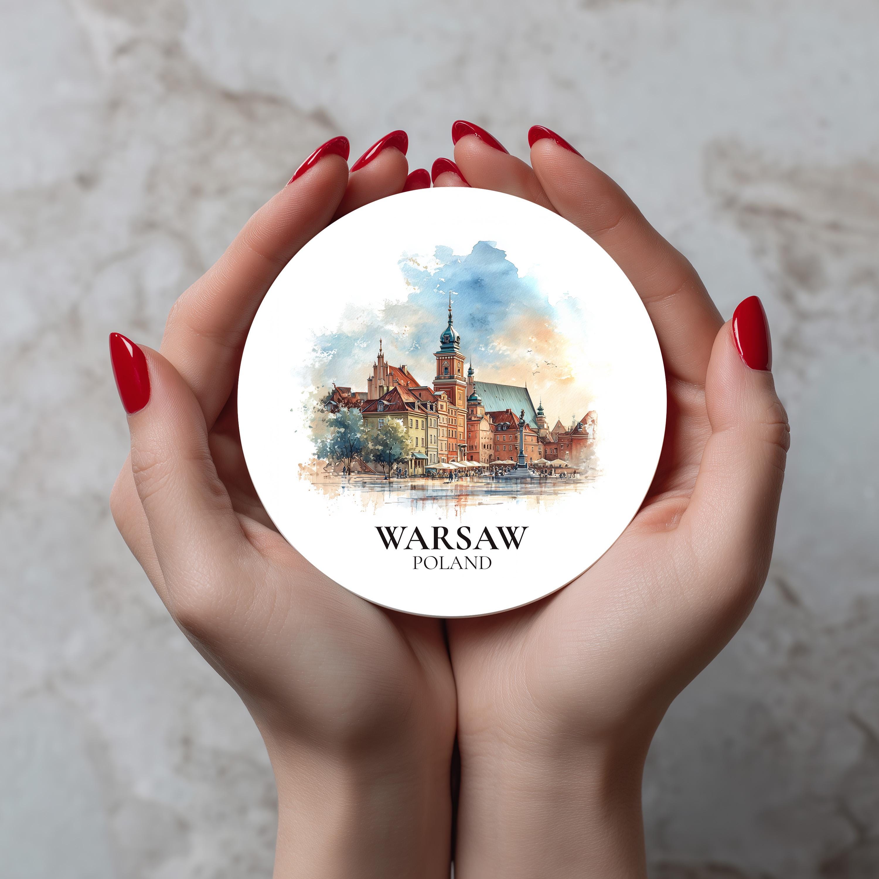 Warsaw Poland Coaster, Watercolor Personalized Painting, Travel Gift Souvenir, Home Decor, Ceramic Set