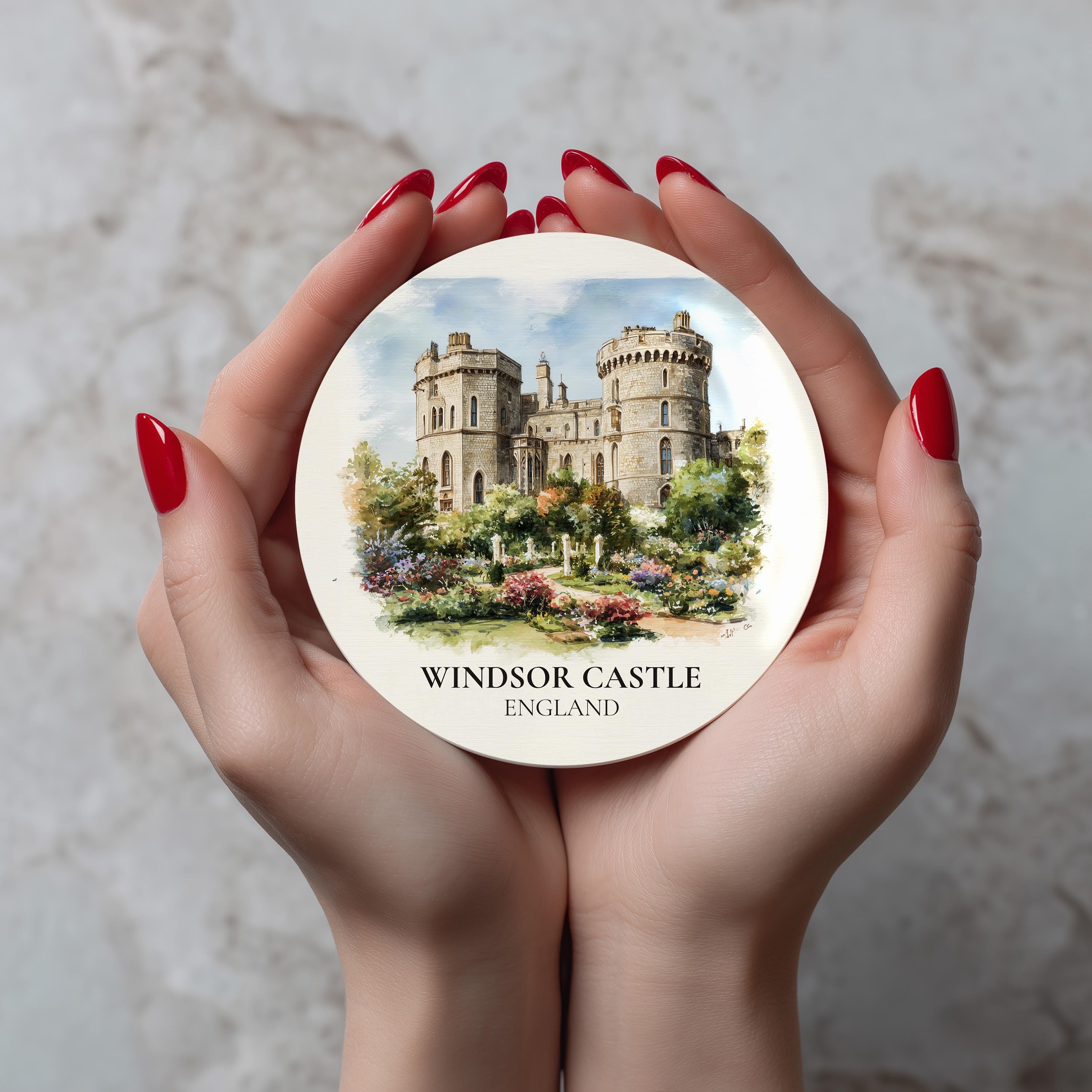 Windsor Castle England Coaster, Watercolor Personalized Painting, Travel Gift Souvenir, Home Decor, Ceramic Set