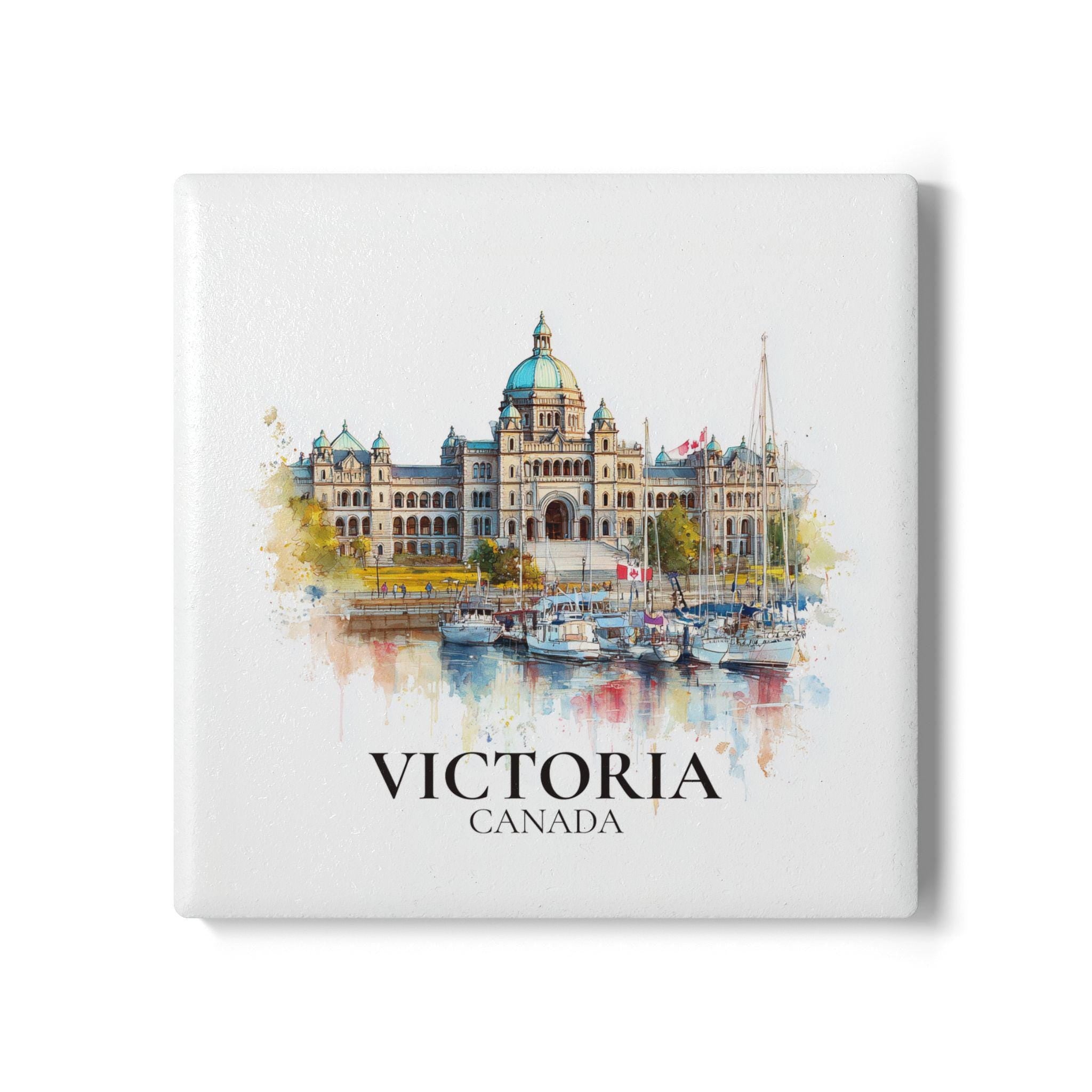 Victoria Canada Coaster, Watercolor Personalized Painting, Travel Gift Souvenir, Home Decor, Ceramic Set
