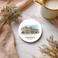 Vienna Austria2 Coaster, Watercolor Personalized Painting, Travel Gift Souvenir, Home Decor, Ceramic Set