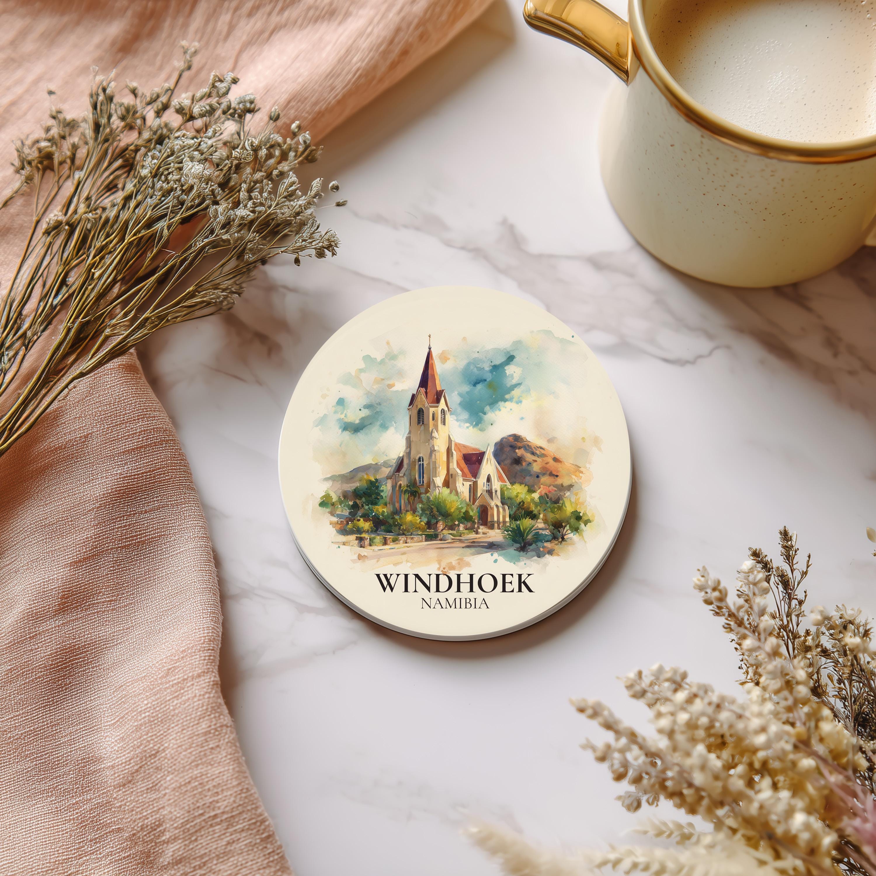 Windhoek Namibia Coaster, Watercolor Personalized Painting, Travel Gift Souvenir, Home Decor, Ceramic Set