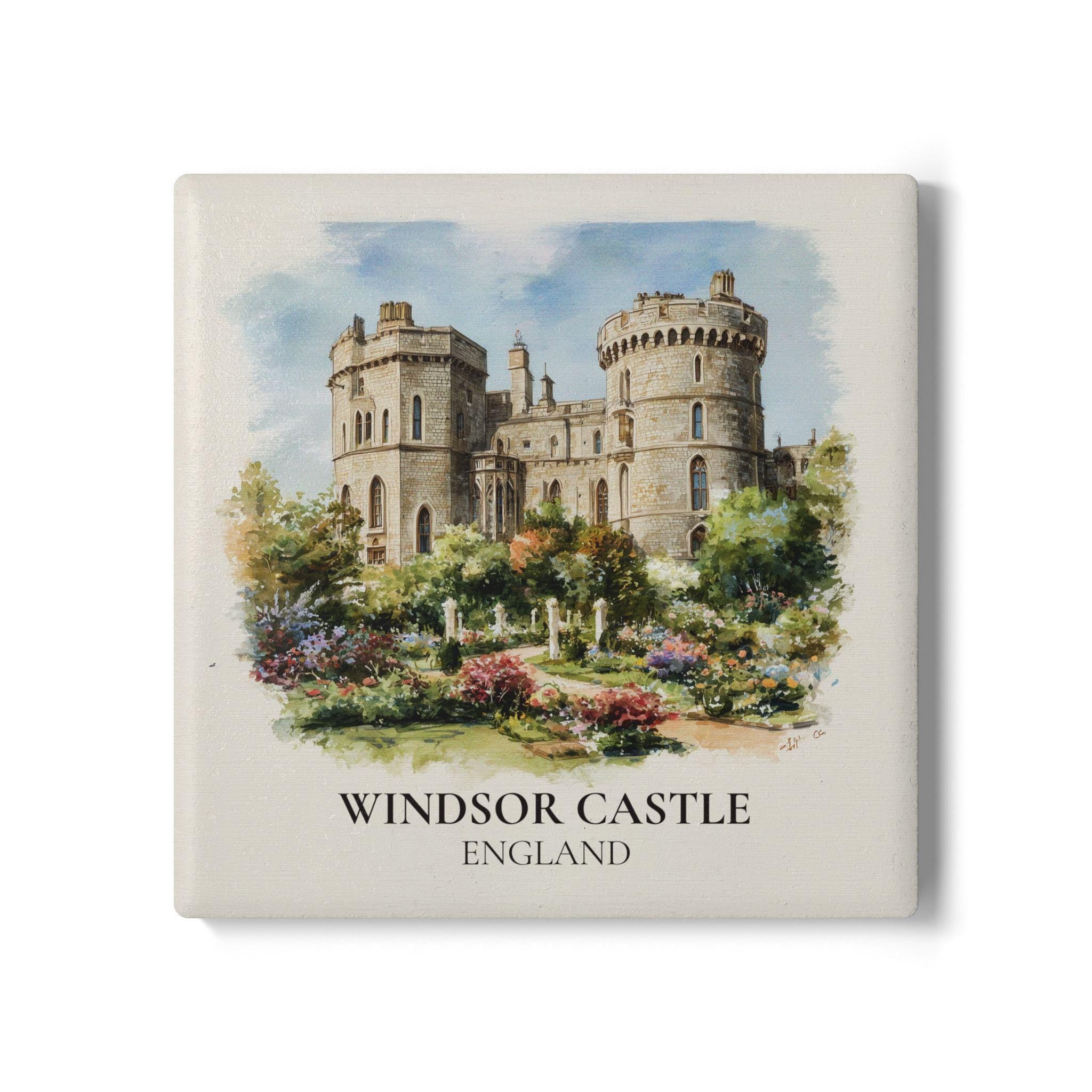 Windsor Castle England Coaster, Watercolor Personalized Painting, Travel Gift Souvenir, Home Decor, Ceramic Set