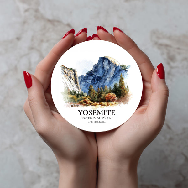 Yosemite National Park United States Coaster, Watercolor Personalized Painting, Travel Gift Souvenir, Home Decor, Ceramic Set