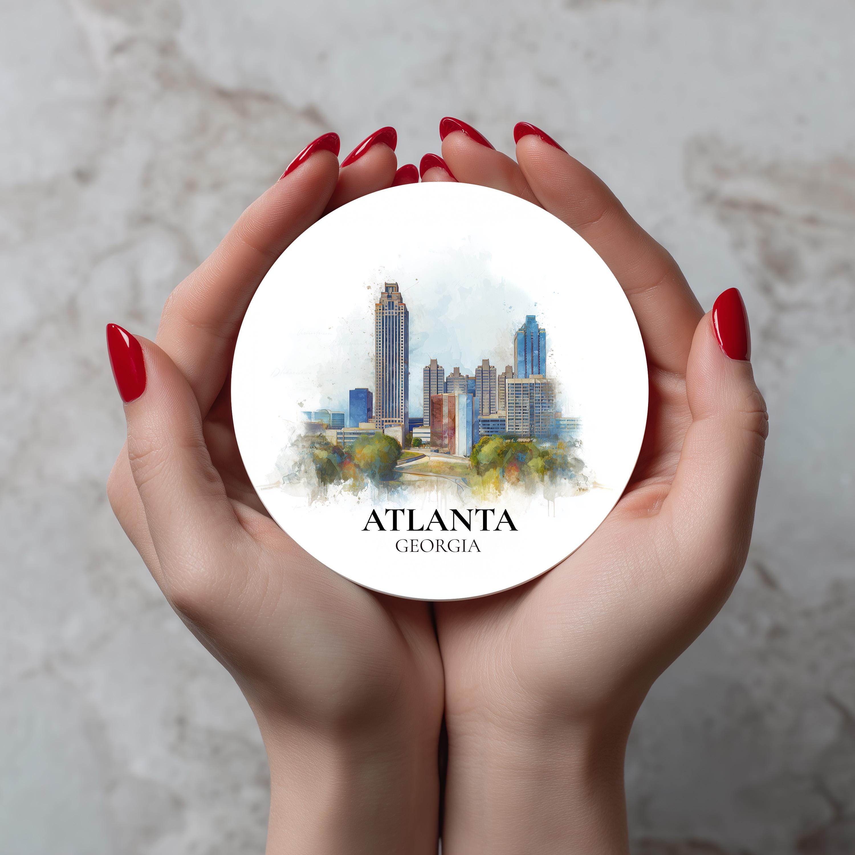 Atlanta Georgia Coaster, Watercolor Personalized Painting, Travel Gift Souvenir, Home Decor, Ceramic Set