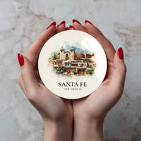 Santa Fe New Mexico Coaster, Watercolor Personalized Painting, Travel Gift Souvenir, Home Decor, Ceramic Set