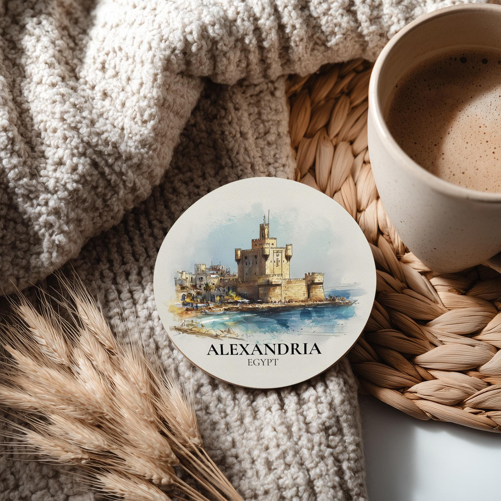 Alexandria Egypt Coaster, Watercolor Personalized Painting, Travel Gift Souvenir, Home Decor, Ceramic Set