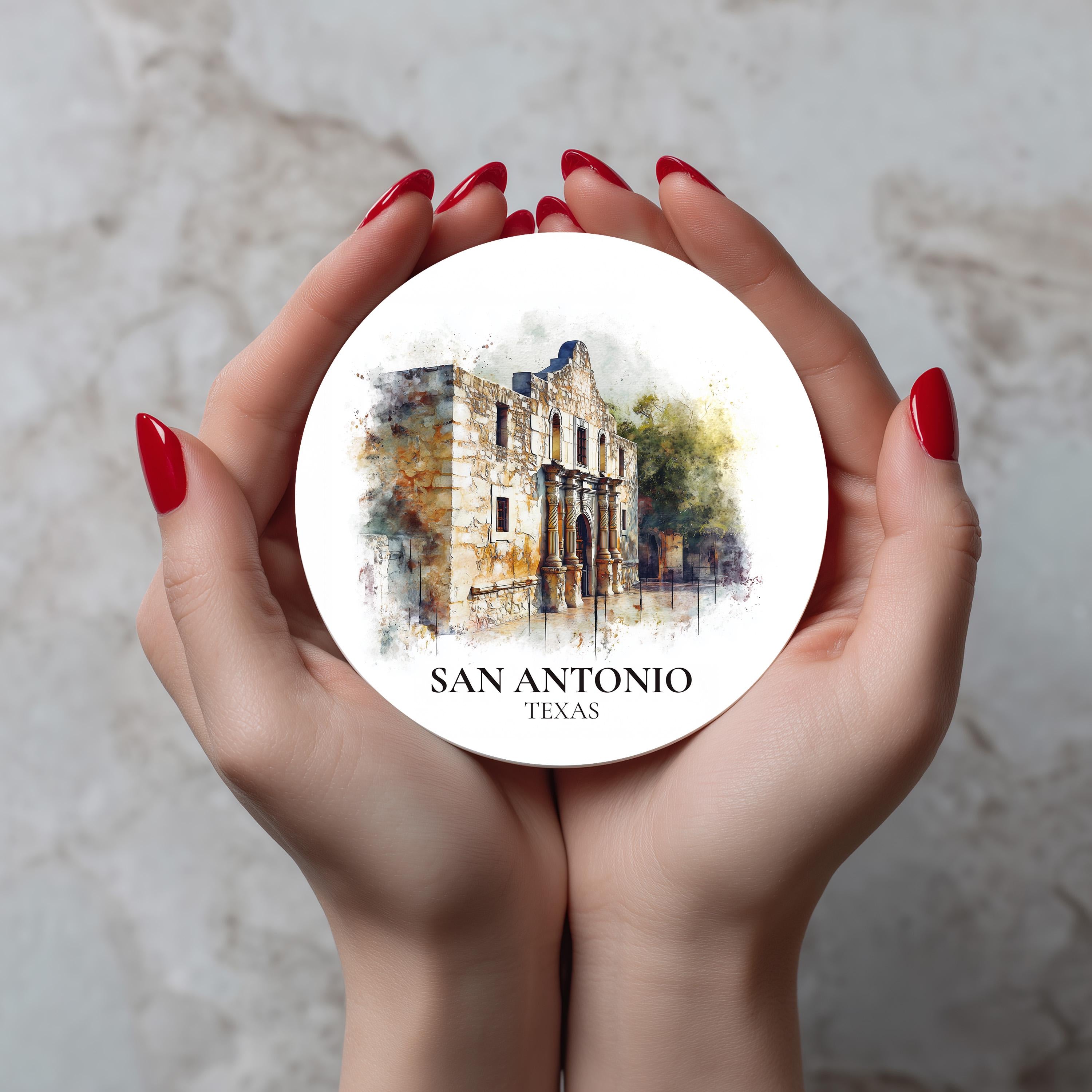 San Antonio Texas2 Coaster, Watercolor Personalized Painting, Travel Gift Souvenir, Home Decor, Ceramic Set