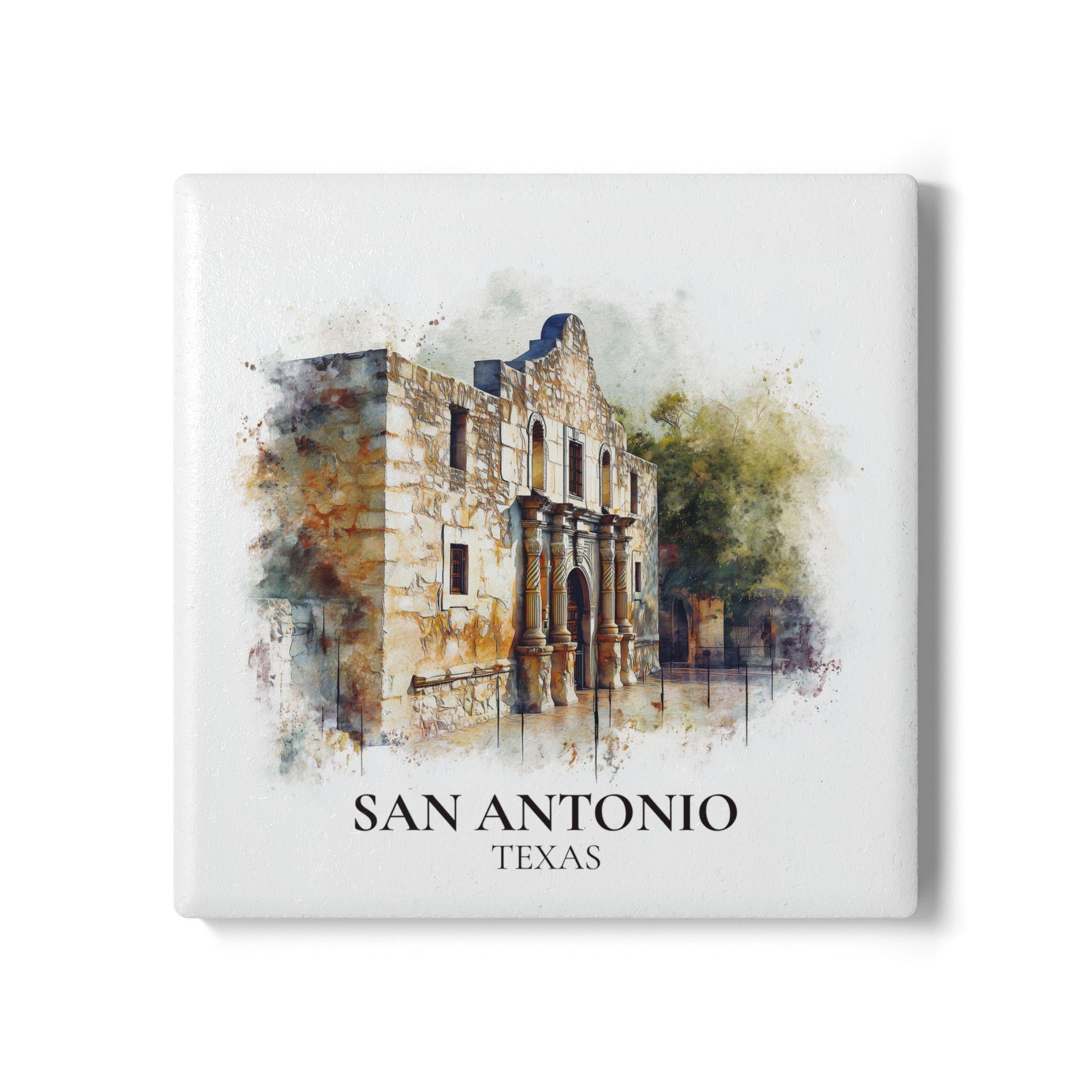 San Antonio Texas2 Coaster, Watercolor Personalized Painting, Travel Gift Souvenir, Home Decor, Ceramic Set