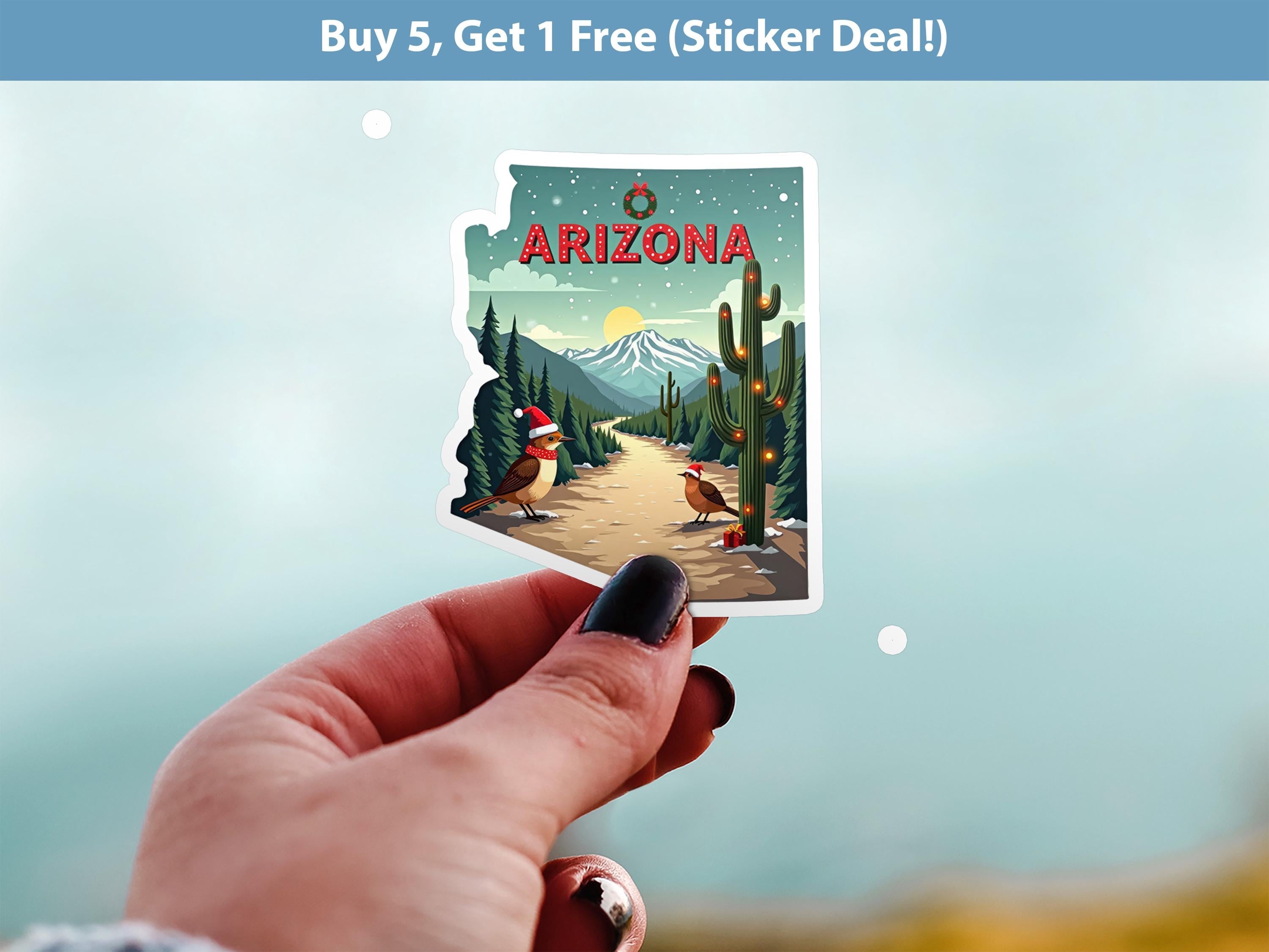 Arizona Christmas Sticker, Vintage States Xmas Vinyl Decals Waterproof, Retro Laptop, Scrapbook Tumbler