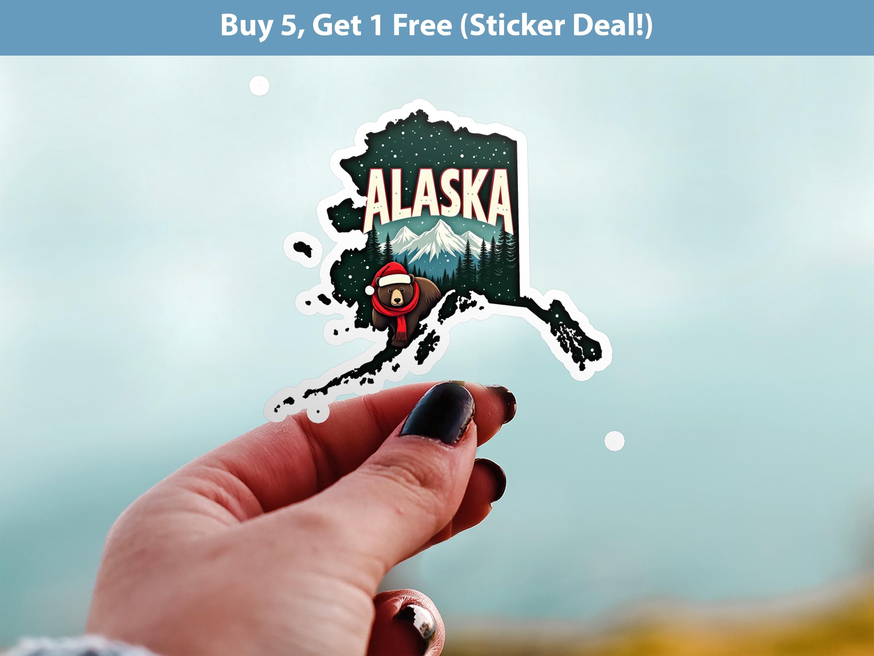 Alaska Christmas Sticker, Vintage States Xmas Vinyl Decals Waterproof, Retro Laptop, Scrapbook Tumbler