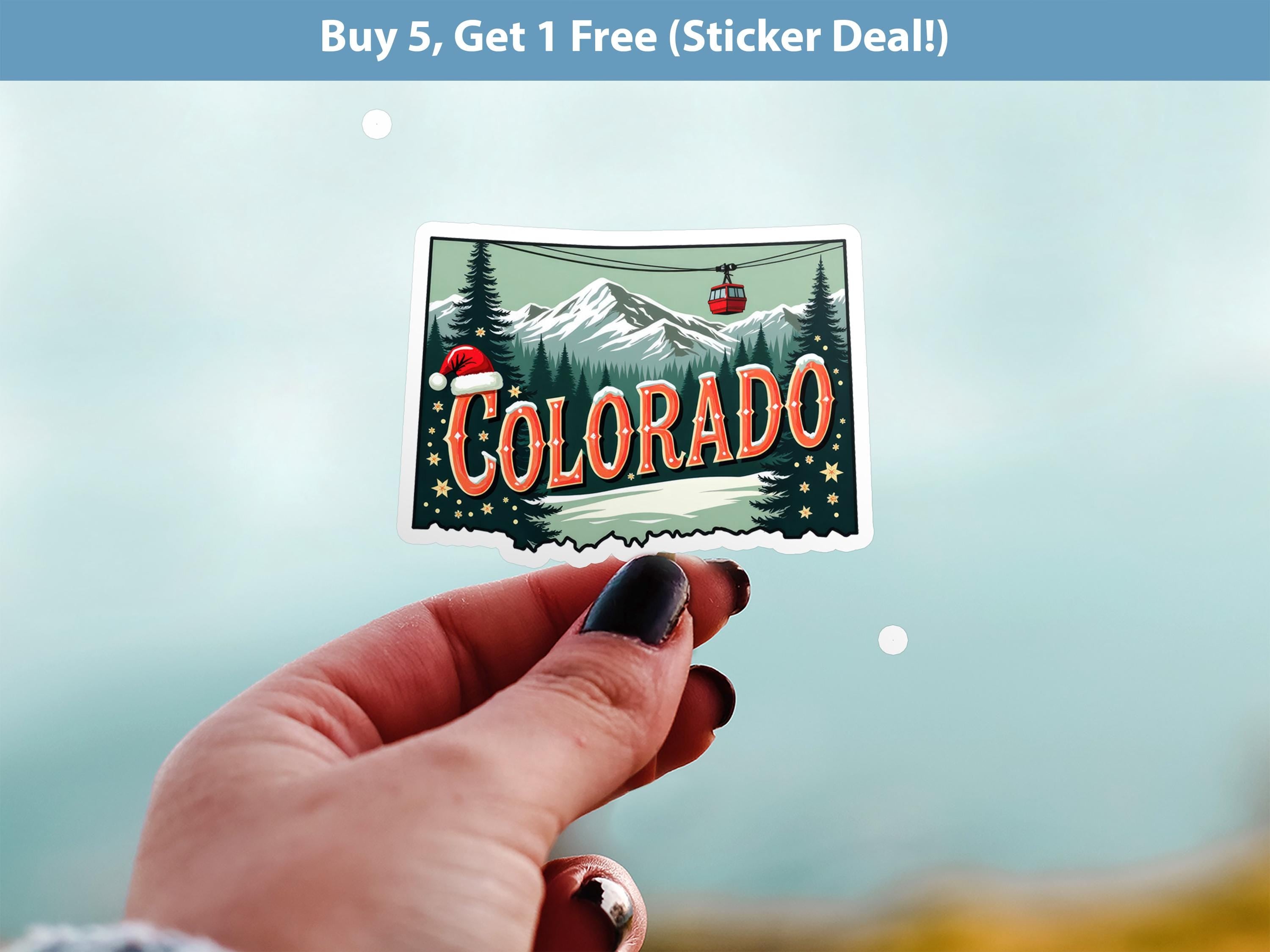 Colorado Christmas Sticker, Vintage States Xmas Vinyl Decals Waterproof, Retro Laptop, Scrapbook Tumbler