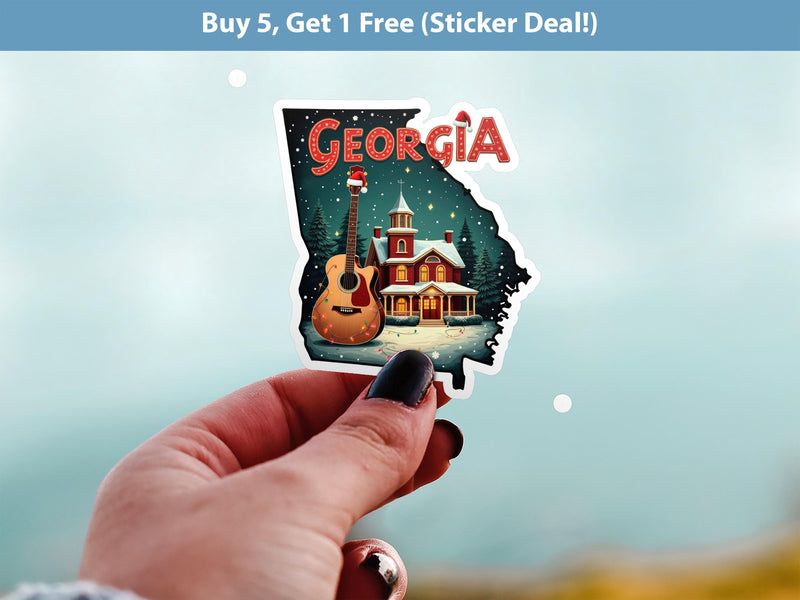 Georgia Christmas Sticker, Vintage States Xmas Vinyl Decals Waterproof, Retro Laptop, Scrapbook Tumbler