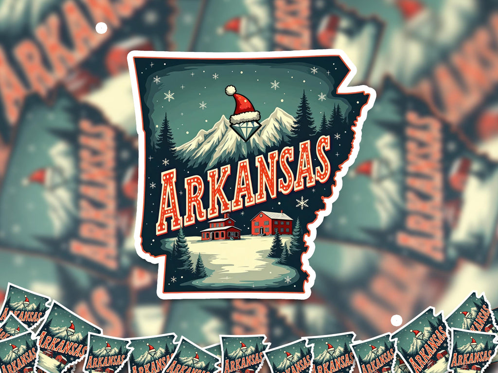 Arkansas Christmas Sticker, Vintage States Xmas Vinyl Decals Waterproof, Retro Laptop, Scrapbook Tumbler