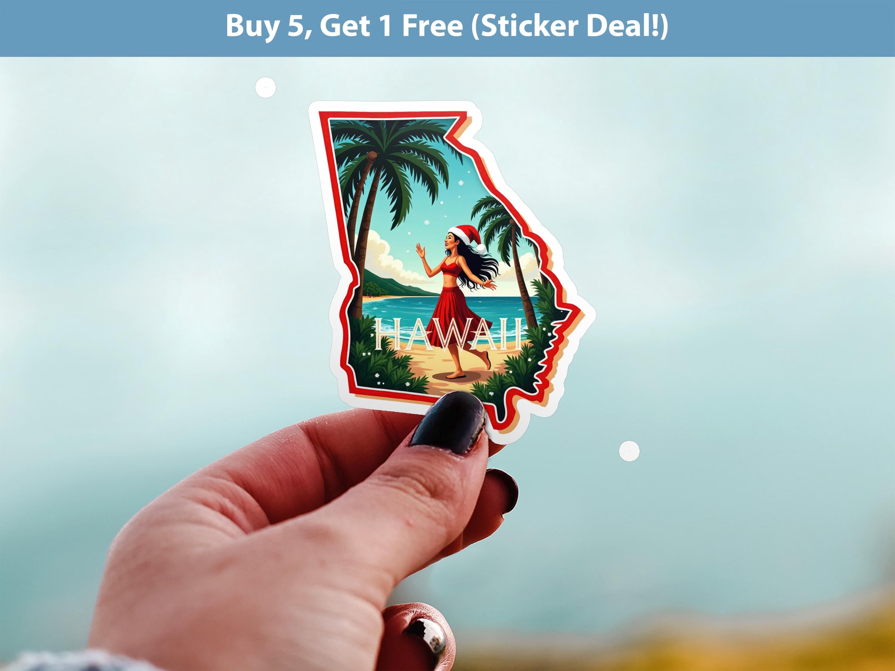 Hawaii Christmas Sticker, Vintage States Xmas Vinyl Decals Waterproof, Retro Laptop, Scrapbook Tumbler
