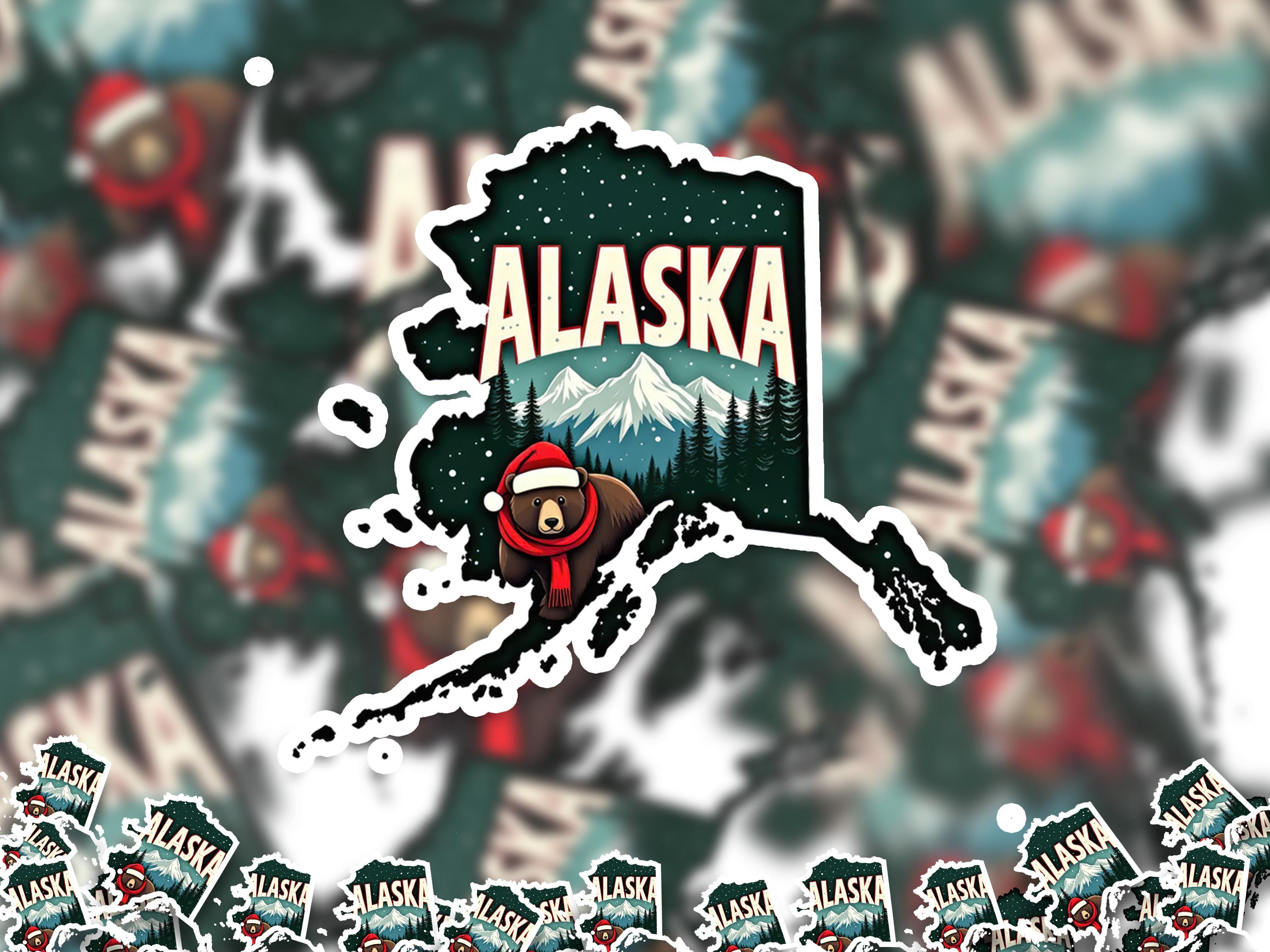 Alaska Christmas Sticker, Vintage States Xmas Vinyl Decals Waterproof, Retro Laptop, Scrapbook Tumbler
