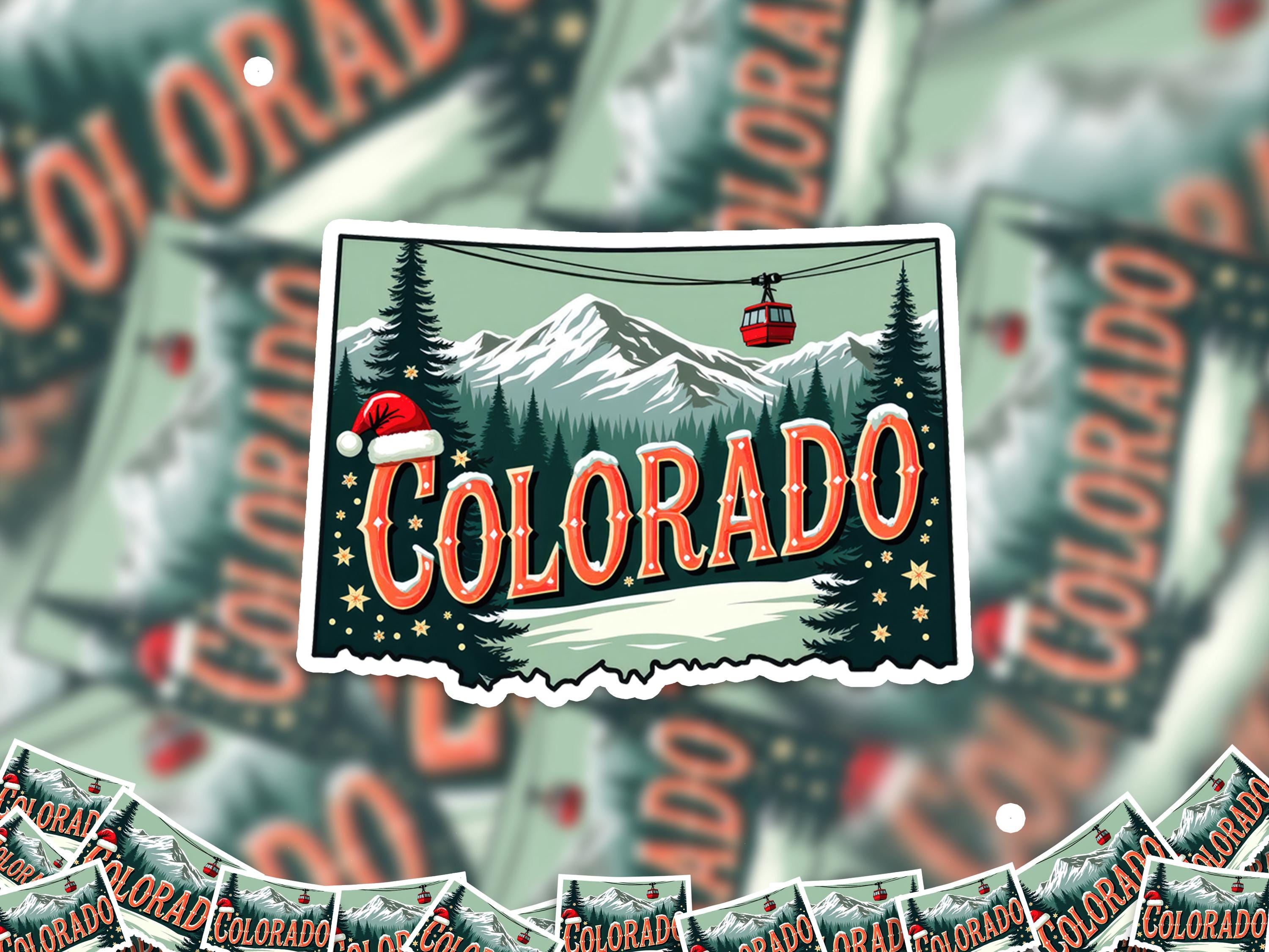 Colorado Christmas Sticker, Vintage States Xmas Vinyl Decals Waterproof, Retro Laptop, Scrapbook Tumbler
