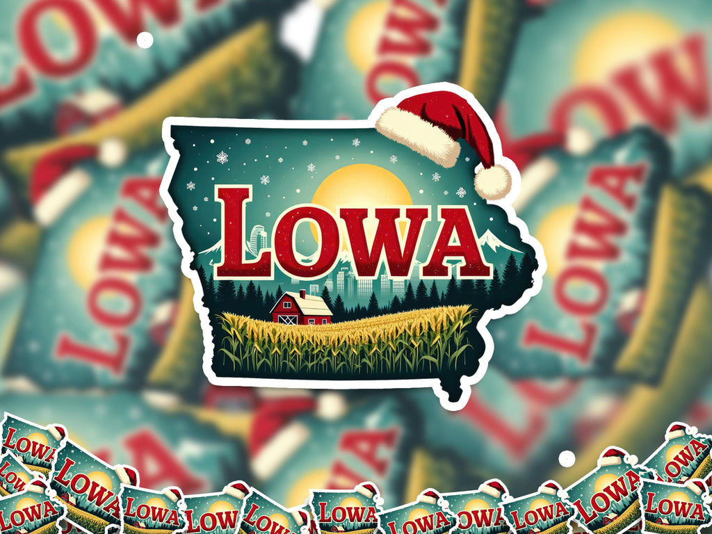 Iowa Christmas Sticker, Vintage States Xmas Vinyl Decals Waterproof, Retro Laptop, Scrapbook Tumbler