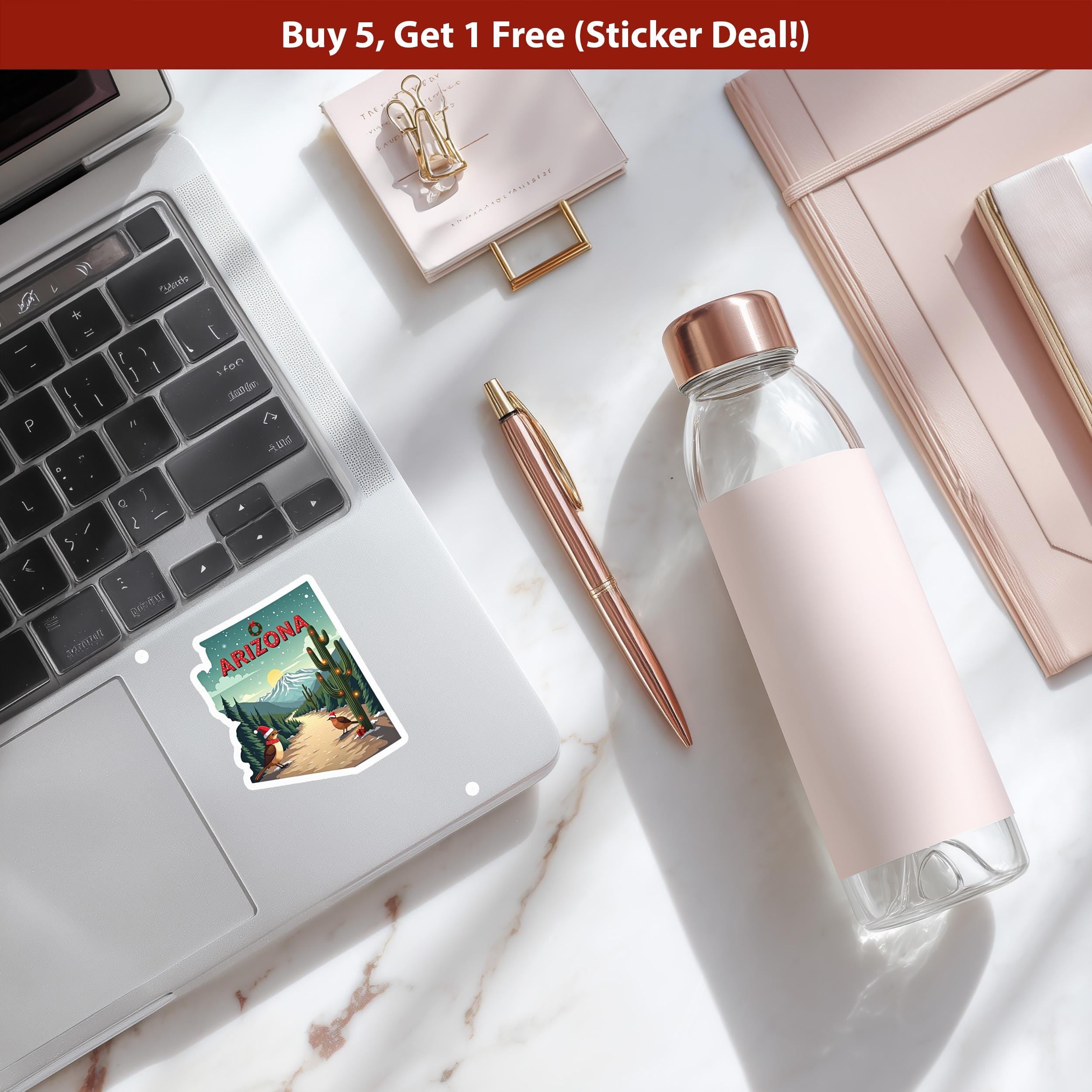 Arizona Christmas Sticker, Vintage States Xmas Vinyl Decals Waterproof, Retro Laptop, Scrapbook Tumbler