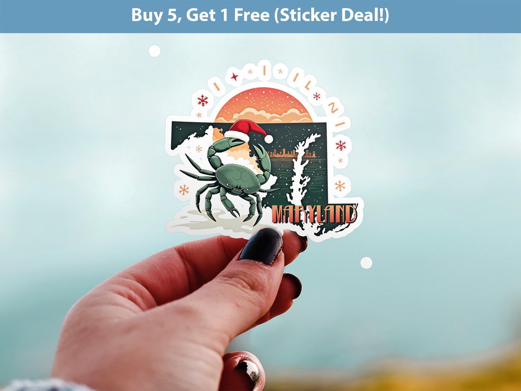 Maryland Christmas Sticker, Vintage States Xmas Vinyl Decals Waterproof, Retro Laptop, Scrapbook Tumbler