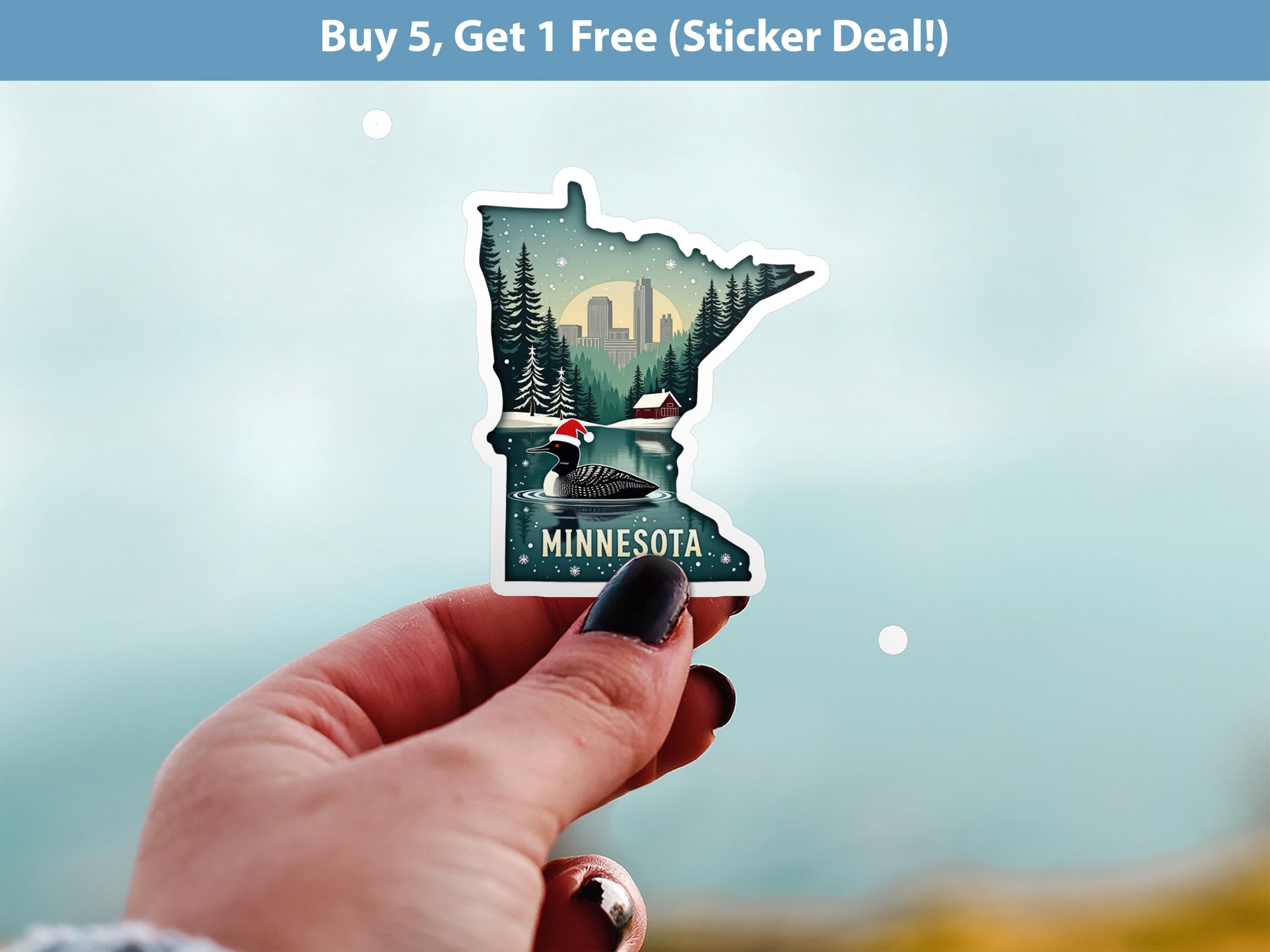 Minnesota Christmas Sticker, Vintage States Xmas Vinyl Decals Waterproof, Retro Laptop, Scrapbook Tumbler