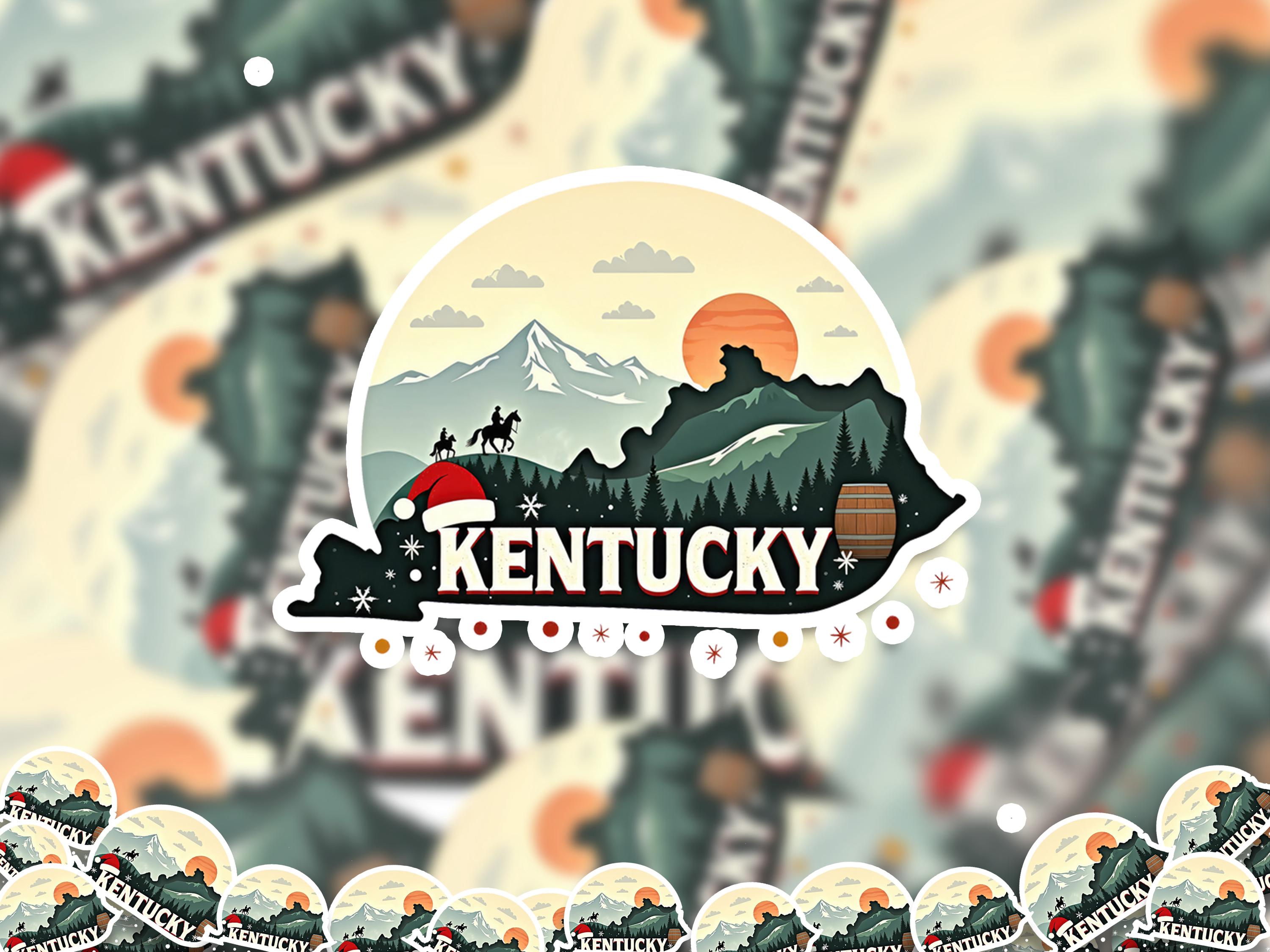 Kentucky Christmas Sticker, Vintage States Xmas Vinyl Decals Waterproof, Retro Laptop, Scrapbook Tumbler