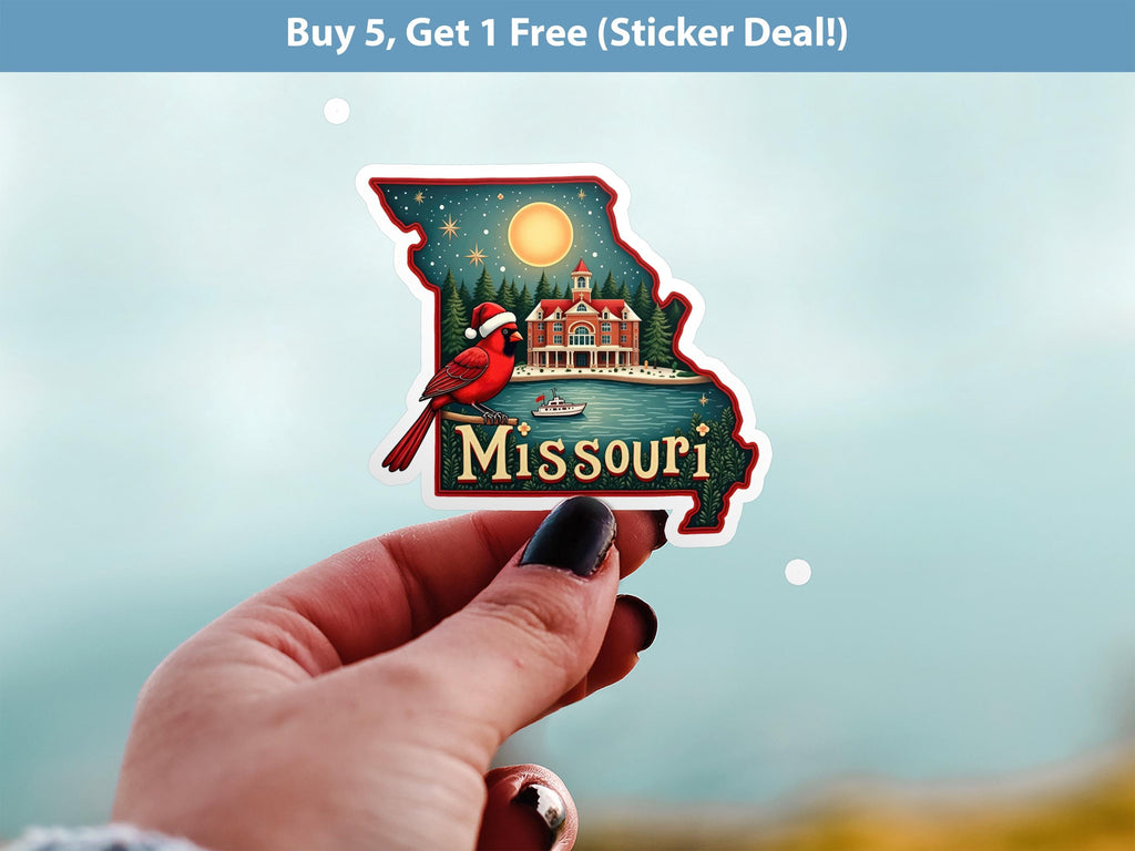 Missouri Christmas Sticker, Vintage States Xmas Vinyl Decals Waterproof, Retro Laptop, Scrapbook Tumbler