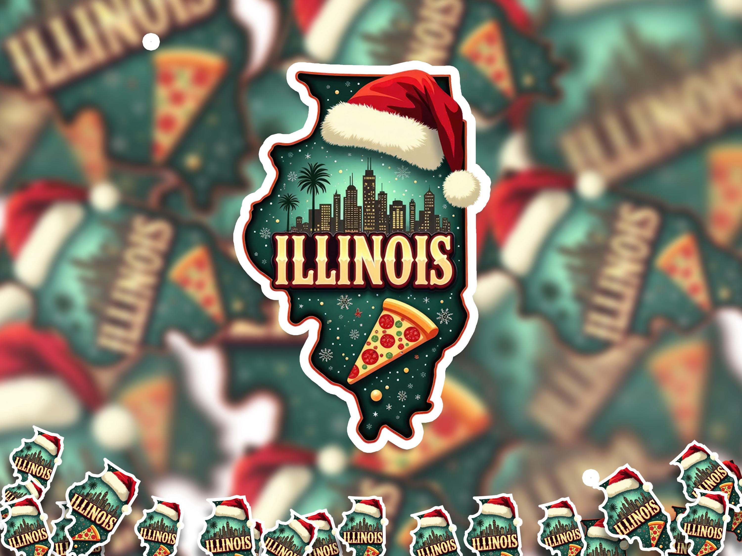 Illinois Christmas Sticker, Vintage States Xmas Vinyl Decals Waterproof, Retro Laptop, Scrapbook Tumbler