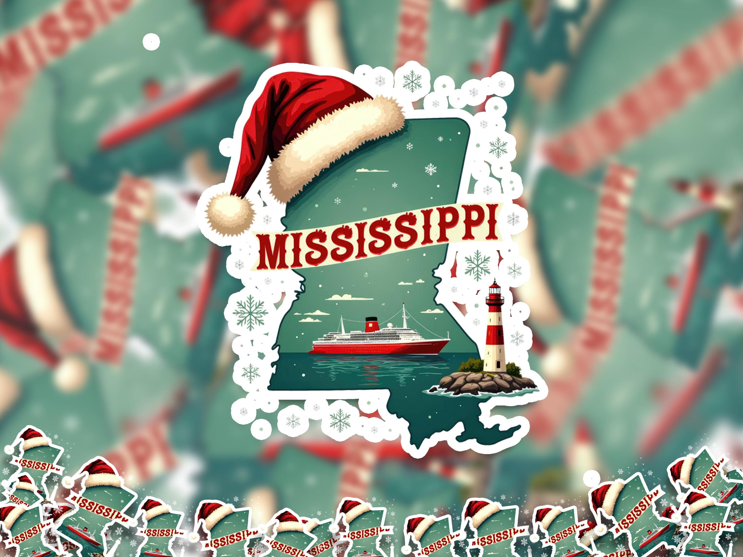 Mississippi Christmas Sticker, Vintage States Xmas Vinyl Decals Waterproof, Retro Laptop, Scrapbook Tumbler