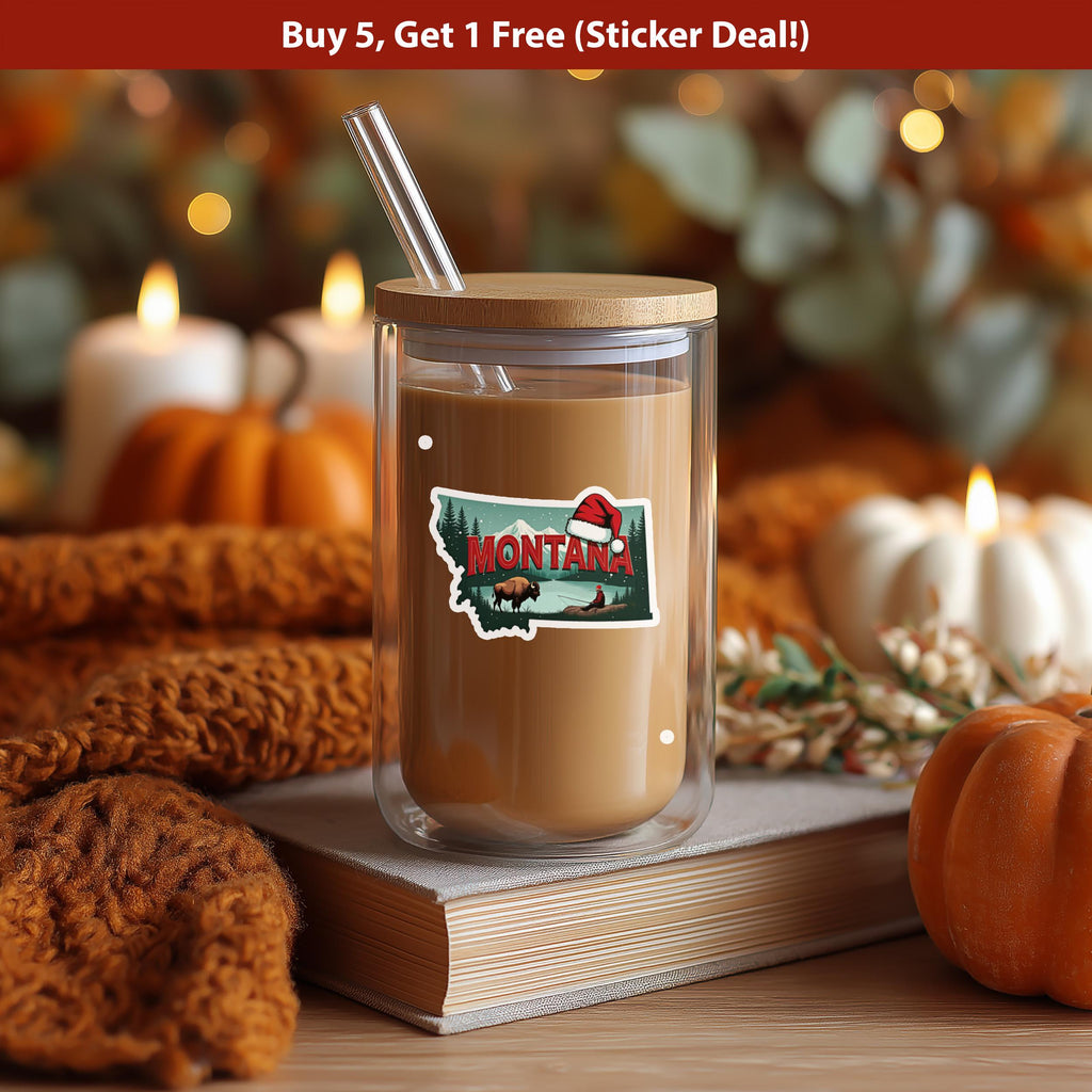 Montana Christmas Sticker, Vintage States Xmas Vinyl Decals Waterproof, Retro Laptop, Scrapbook Tumbler